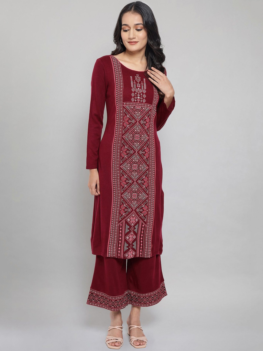 

AURELIA Women Maroon Geometric Printed Kurta