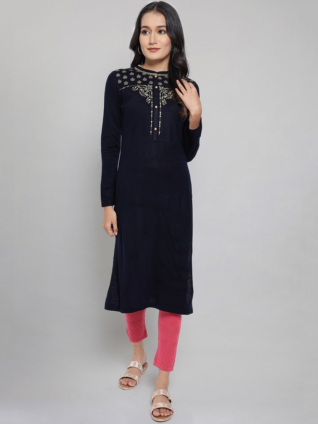 

AURELIA Women Navy Blue Geometric Kurta