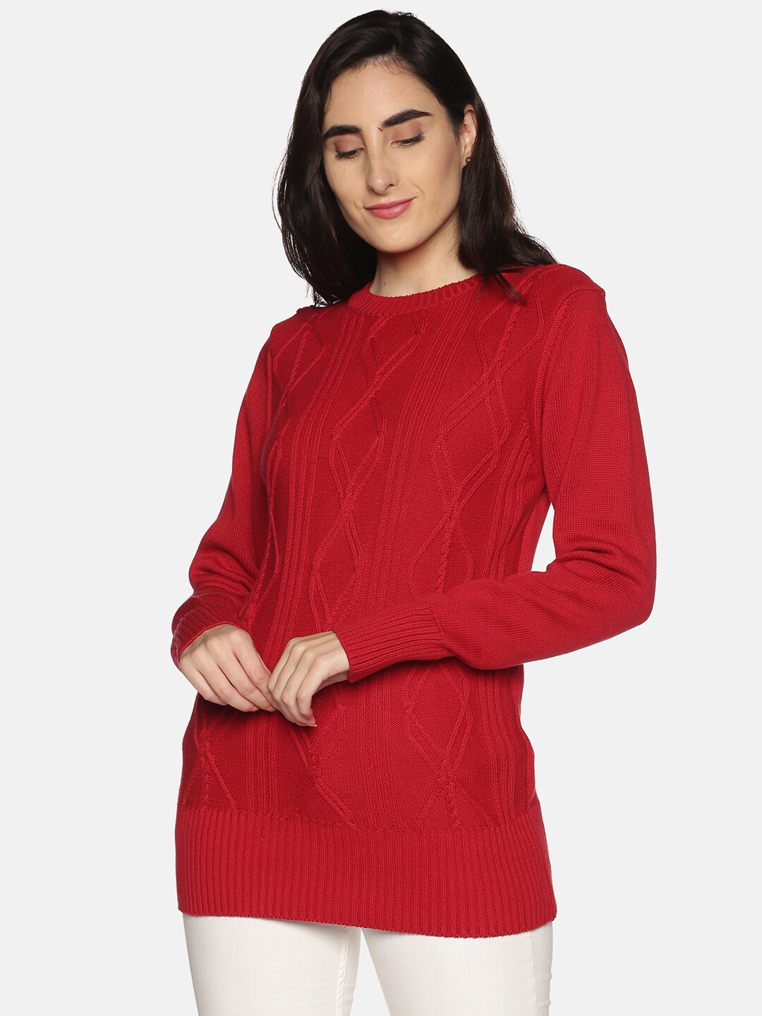

DAiSY Women Red Cable Knit Longline Sweater Vest