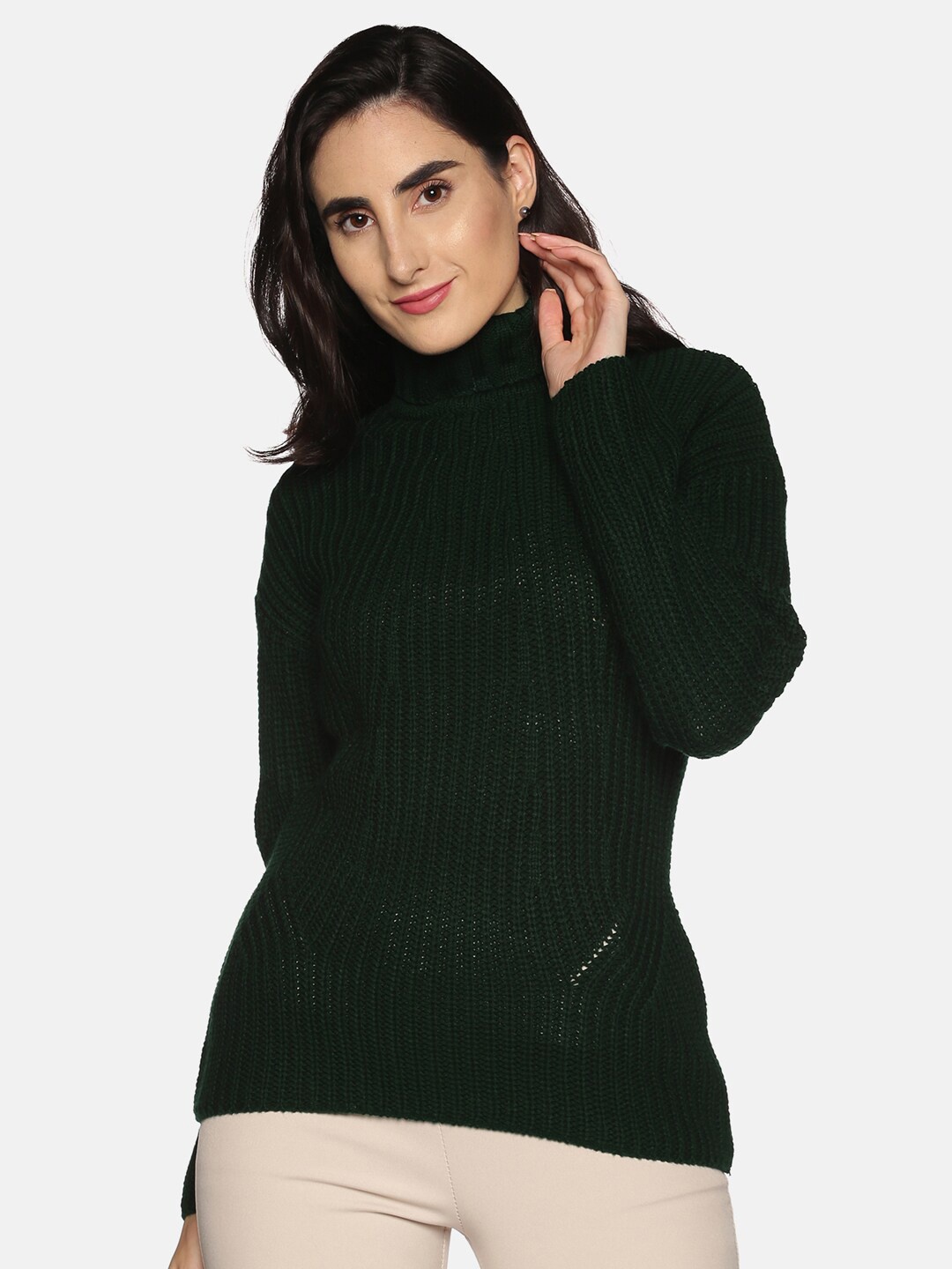 

DAiSY Women Green Ribbed Acrylic Pullover