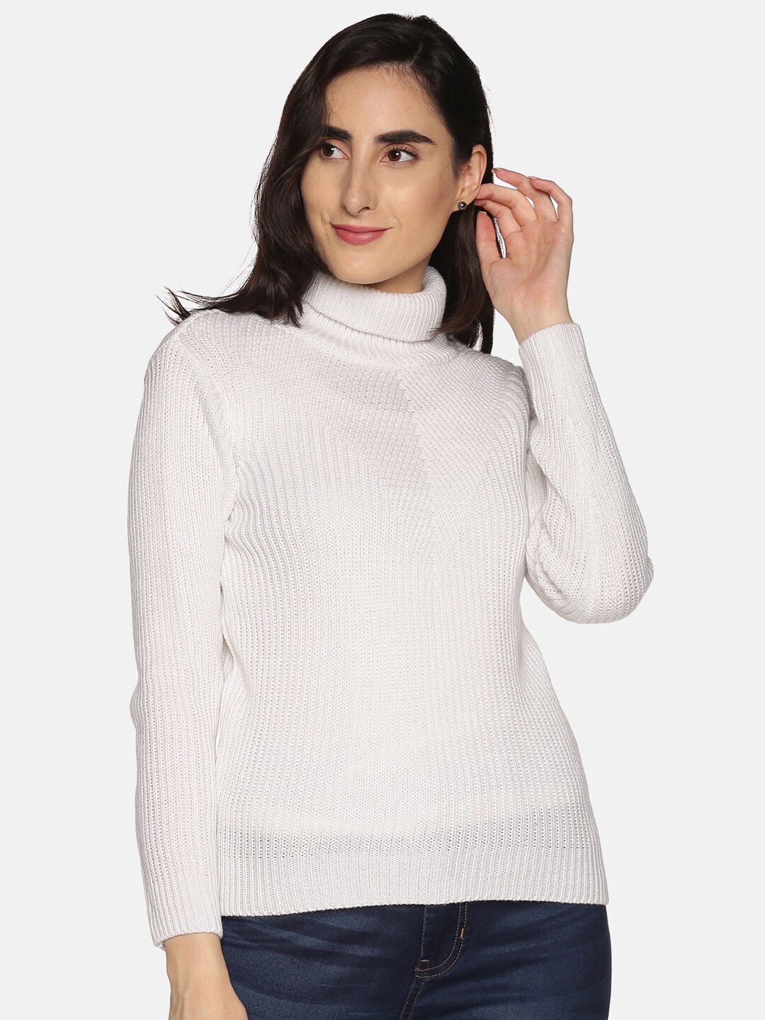 

DAiSY Women White Ribbed Acrylic Pullover