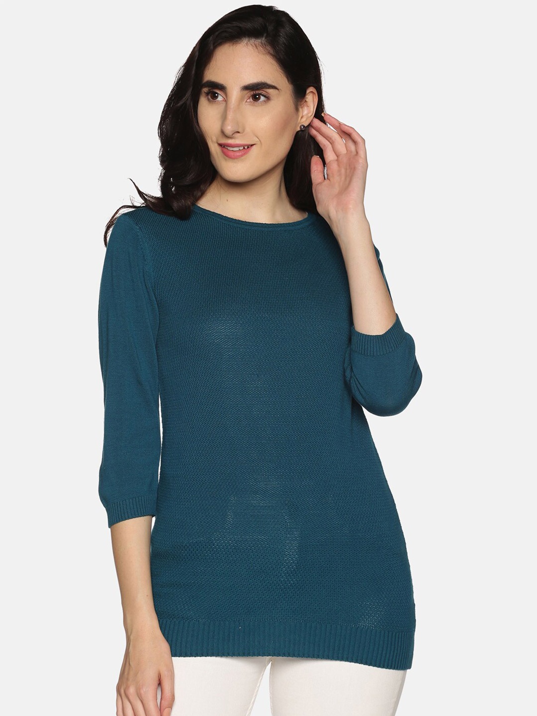

DAiSY Women Teal Blue Regular Fit Pullover