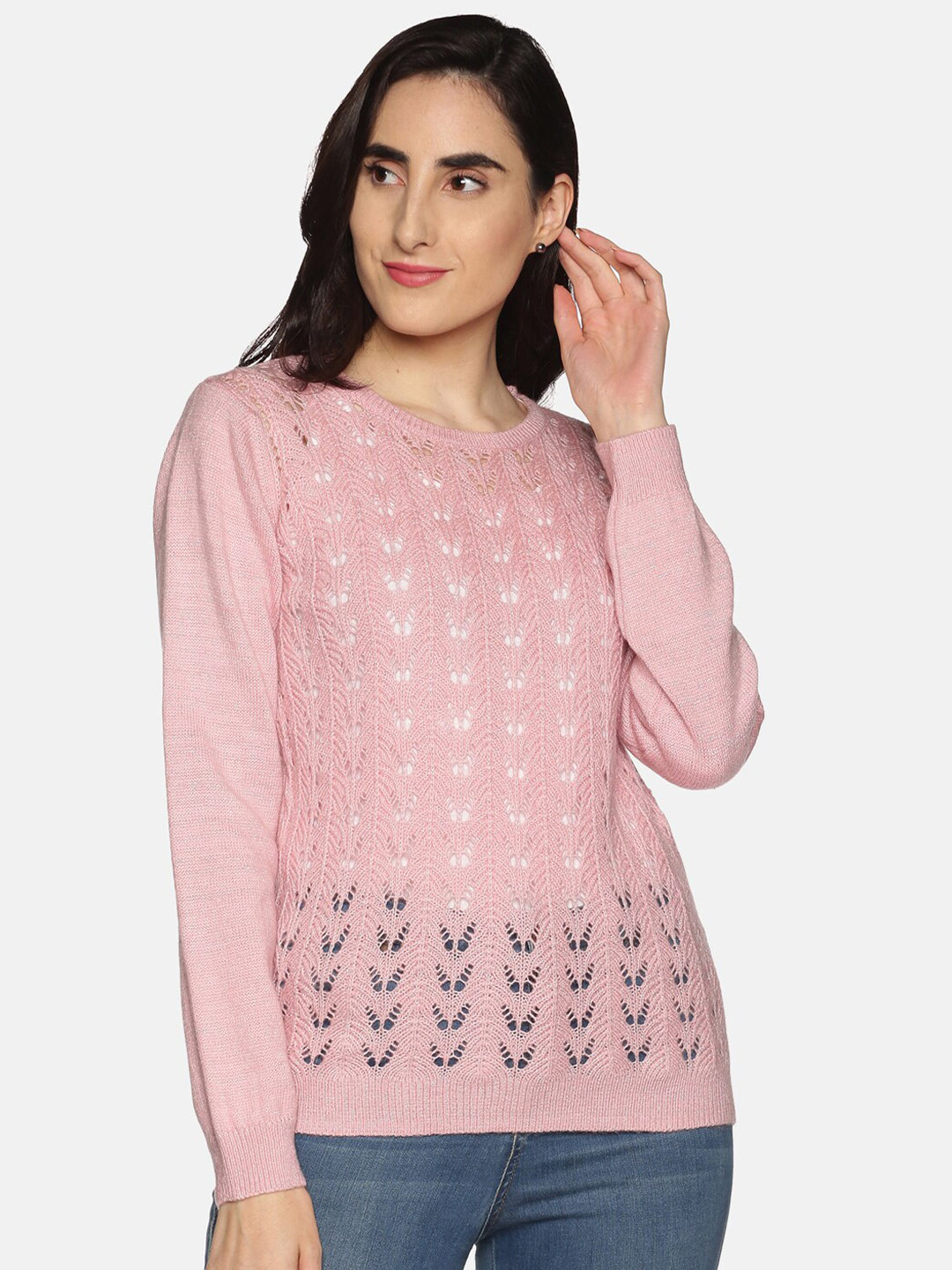 

DAiSY Women Pink Self-Design Pullover