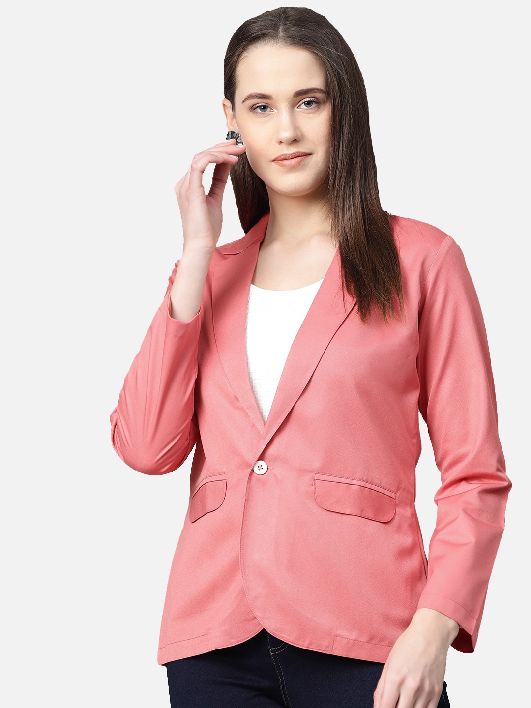 

Jompers Women Pink Solid Regular-Fit Single Breasted Formal Blazer