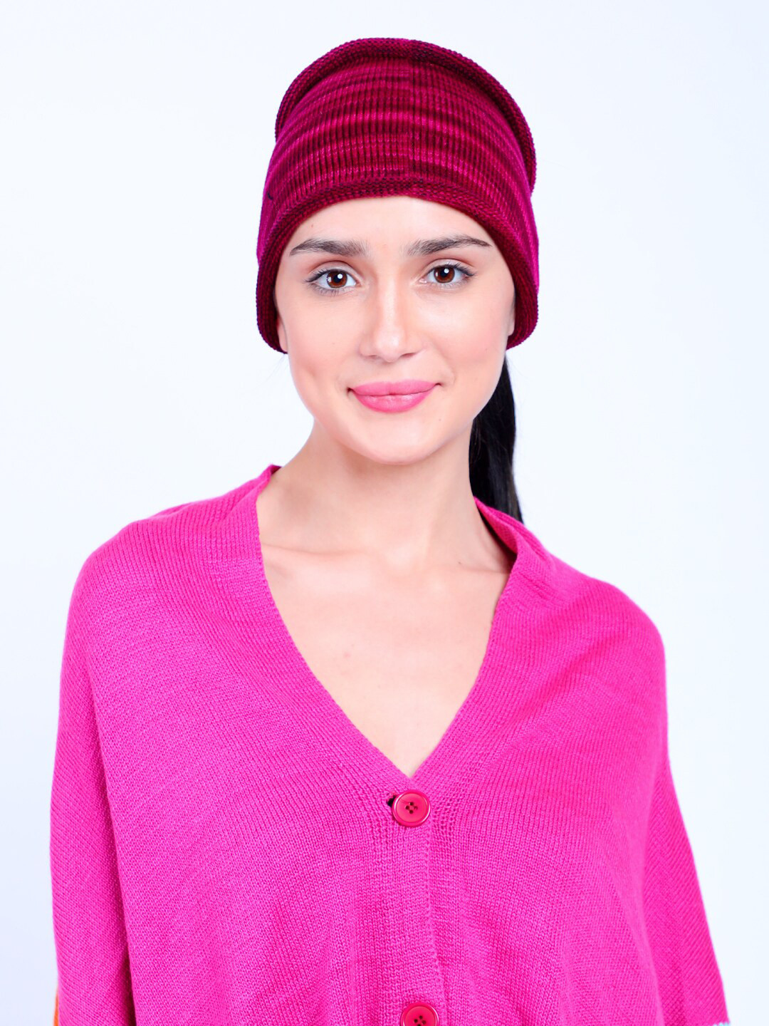 

Bharatasya Women Maroon & Pink Knitted Headband with Rolled-up Edges