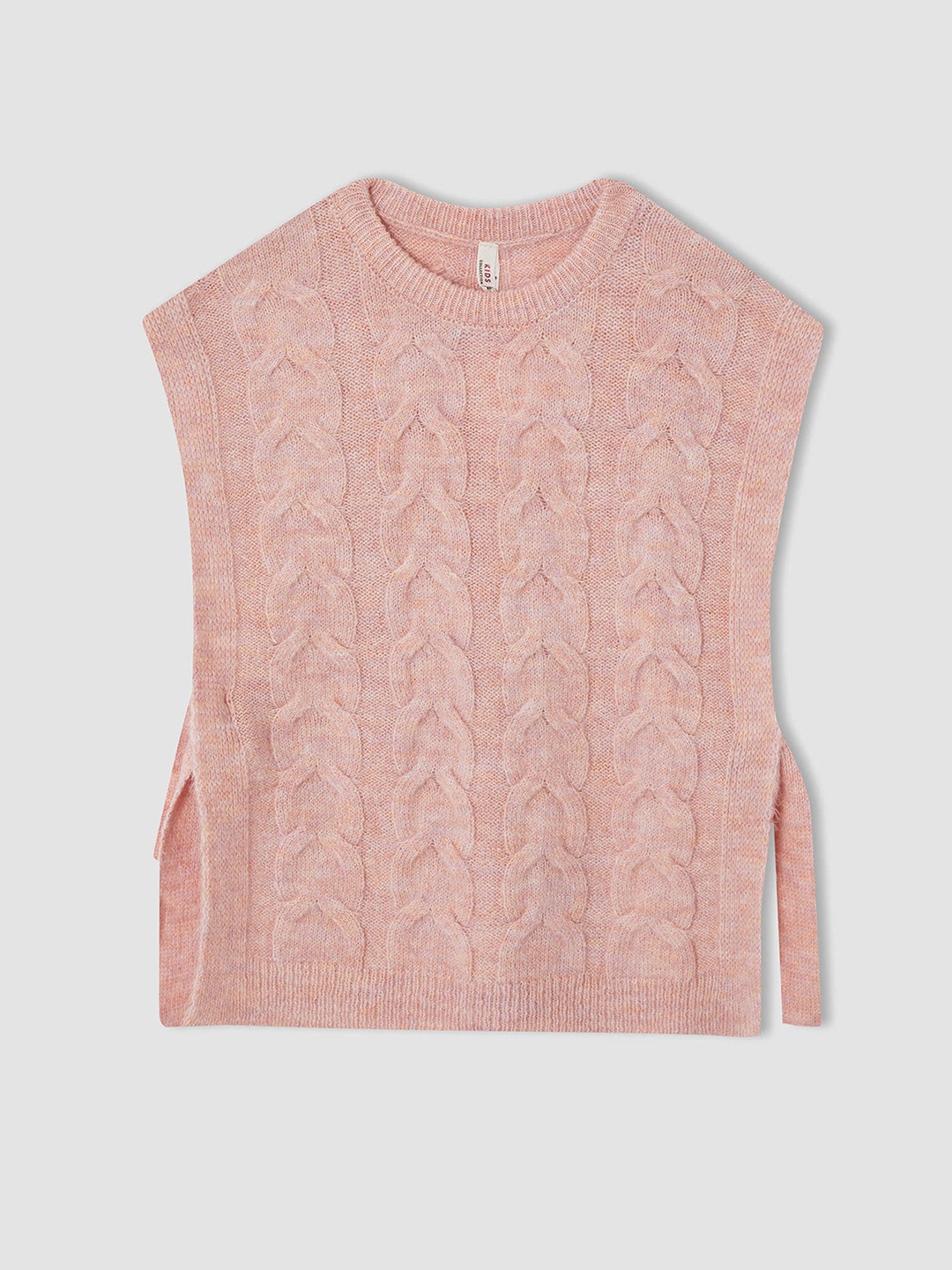 

DeFacto Girls Pink Cable Knit Sweater Vest with Tie Up