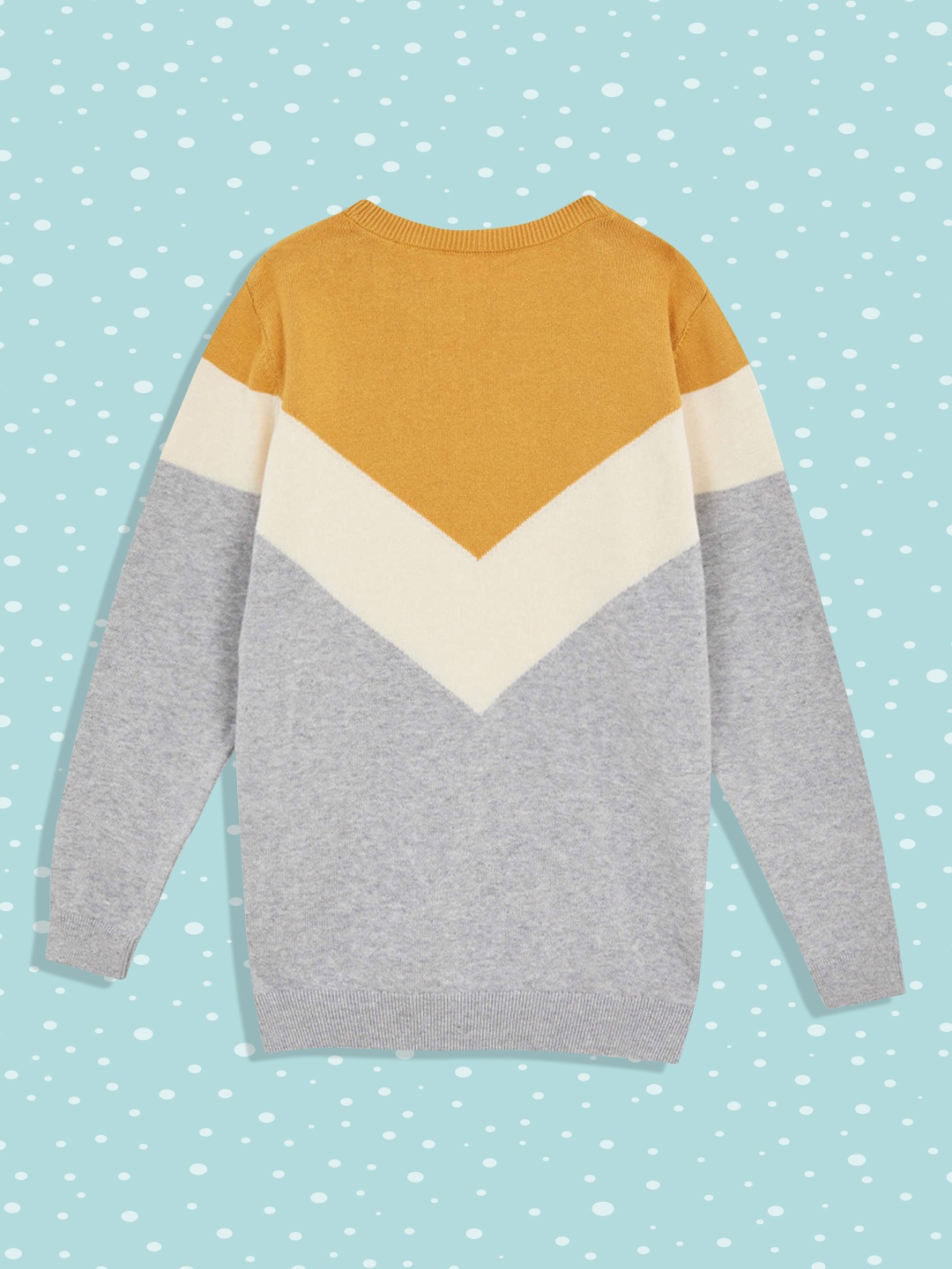 

DeFacto Boys Mustard Yellow & Grey Melange Cotton Colourblocked Pullover