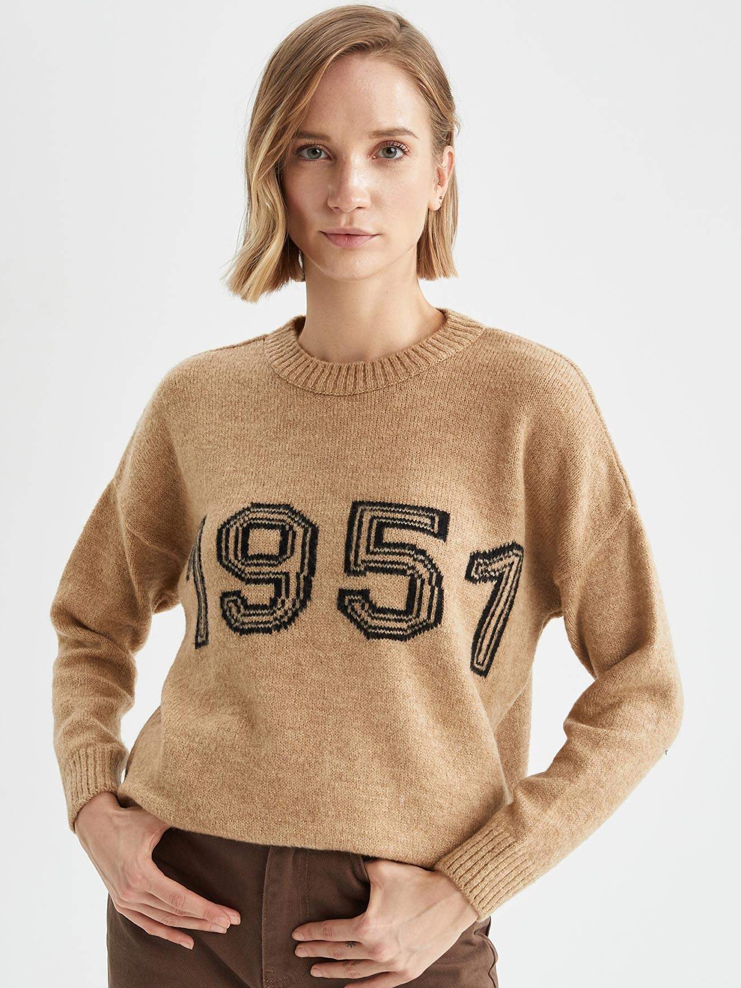 

DeFacto Women Beige Typography Pullover