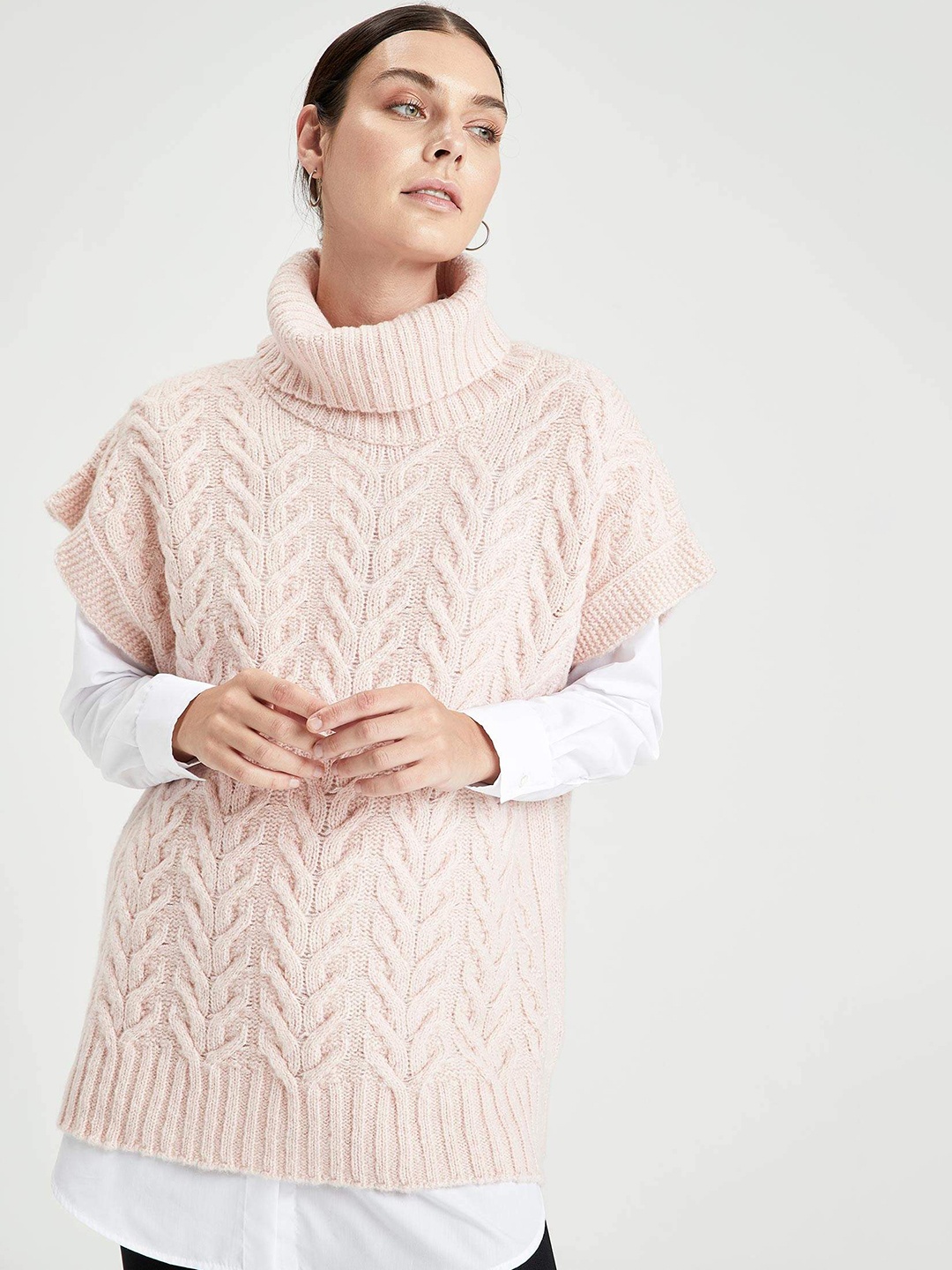 

DeFacto Women Pink Cable Knit Self-Design Pullover