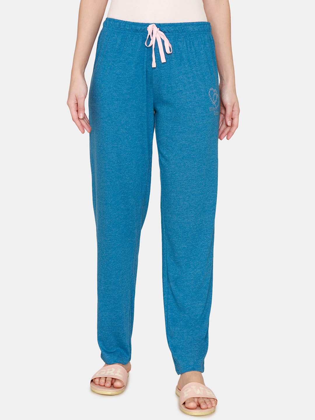 

Rosaline by Zivame Women Blue Knitted Cotton Lounge Pants