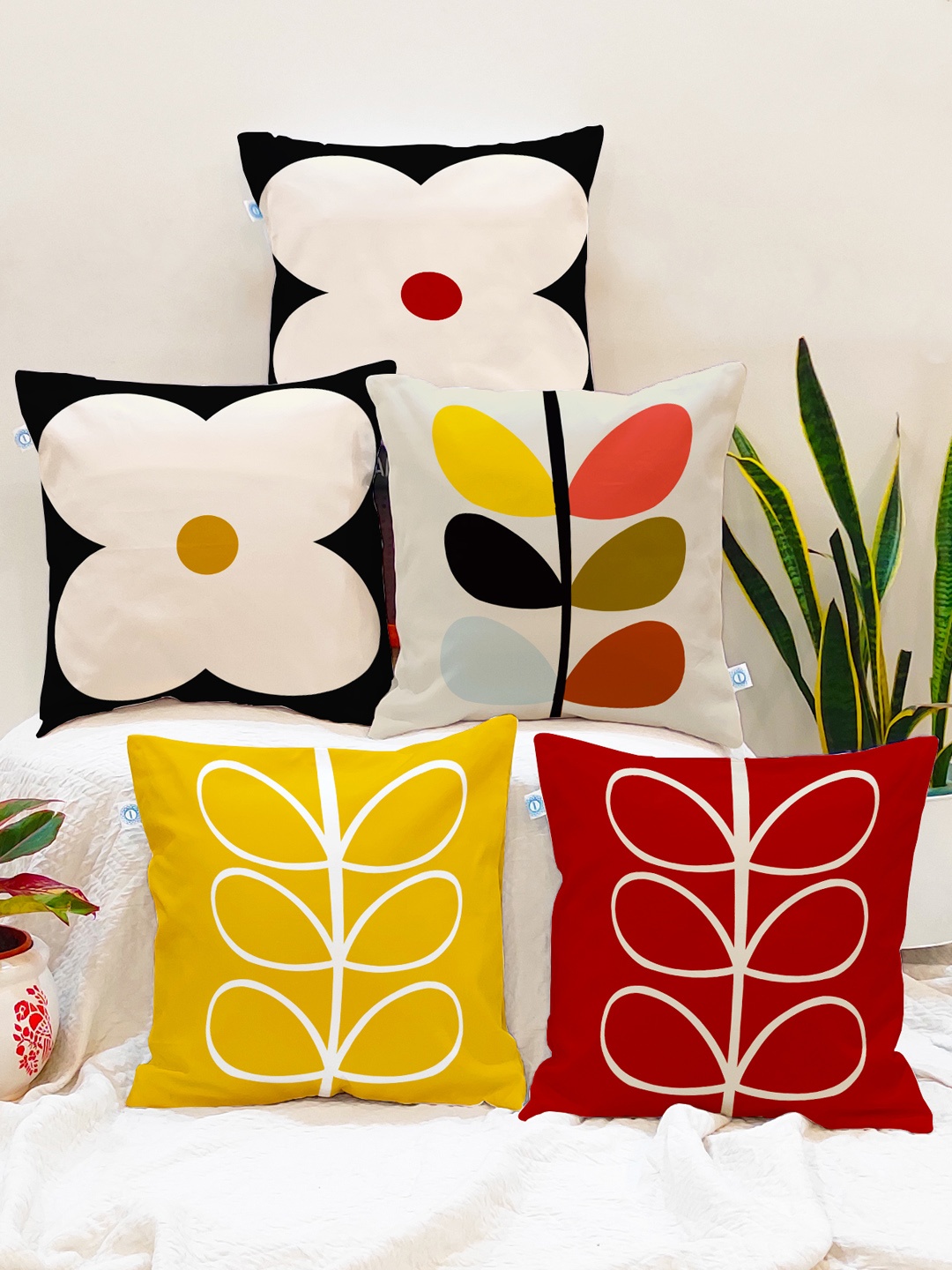 

STITCHNEST Multicoloured Set of 5 Floral Square Cushion Covers, Multi