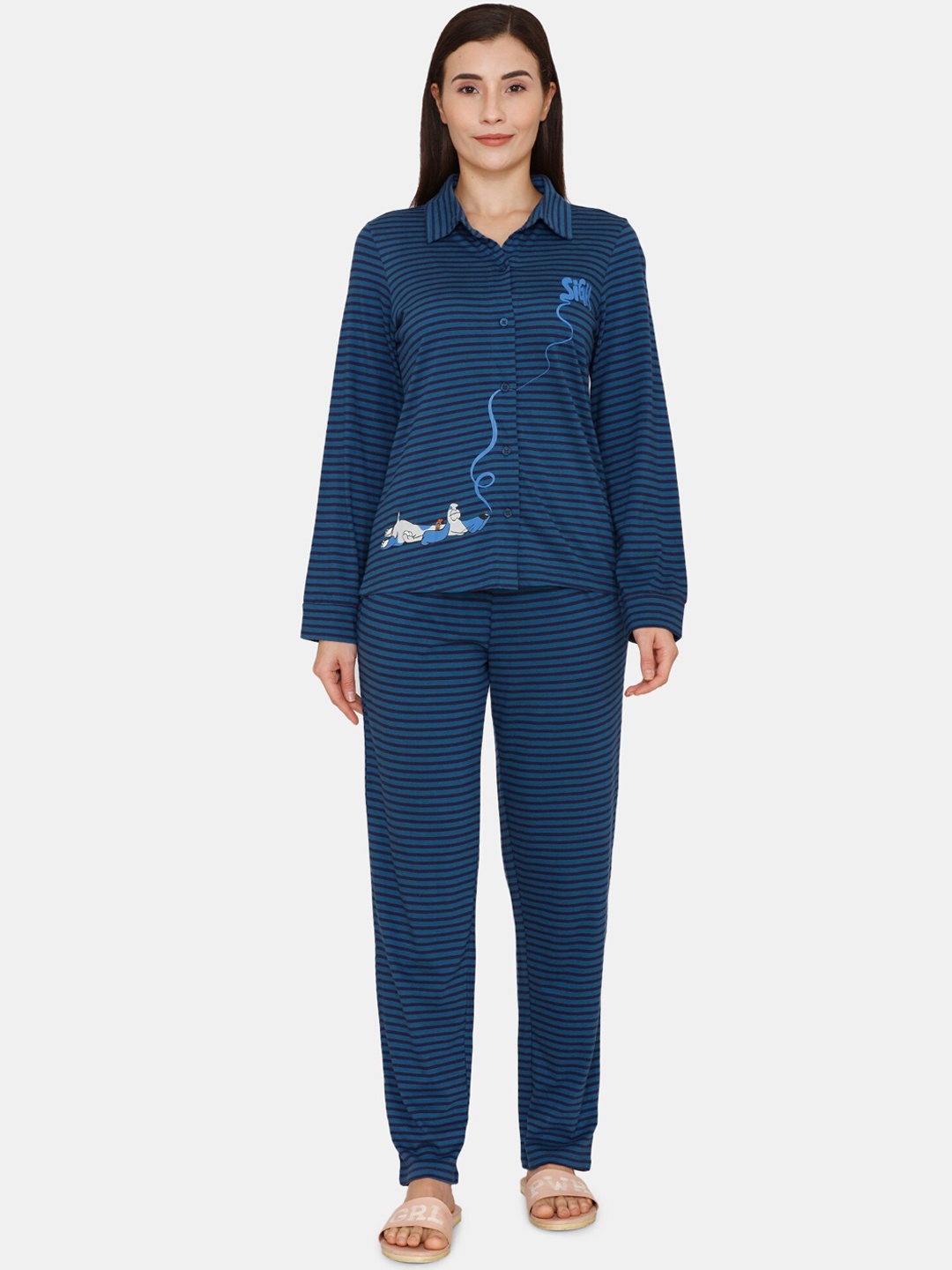 

Zivame Women Blue Striped