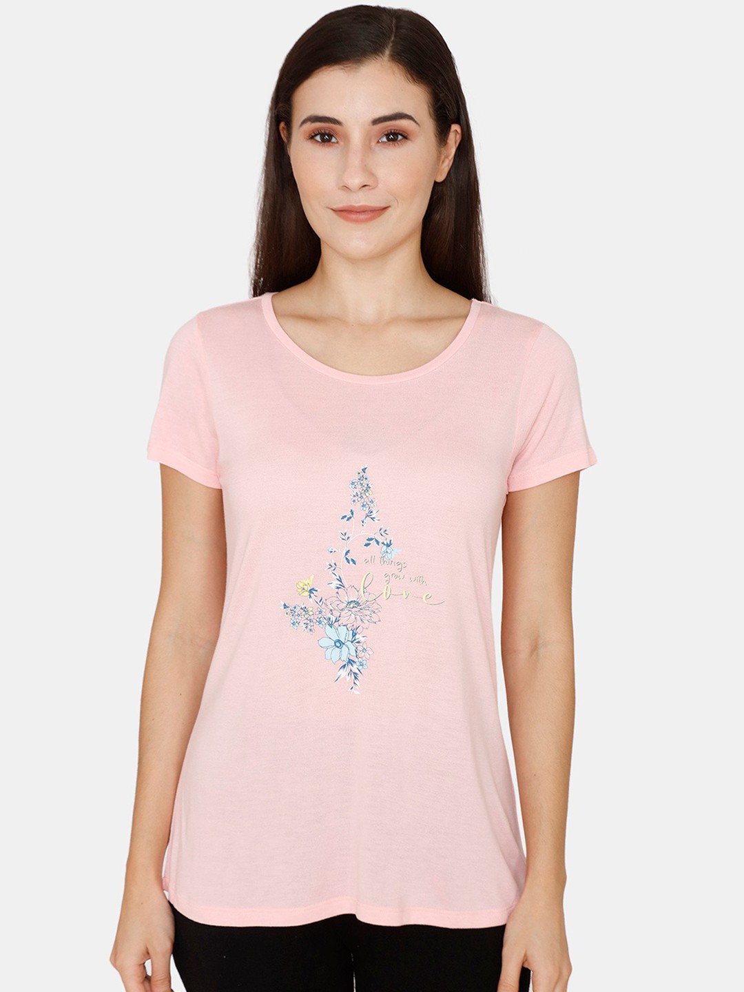 

Zivame Women Pink & Blue Printed Night suit