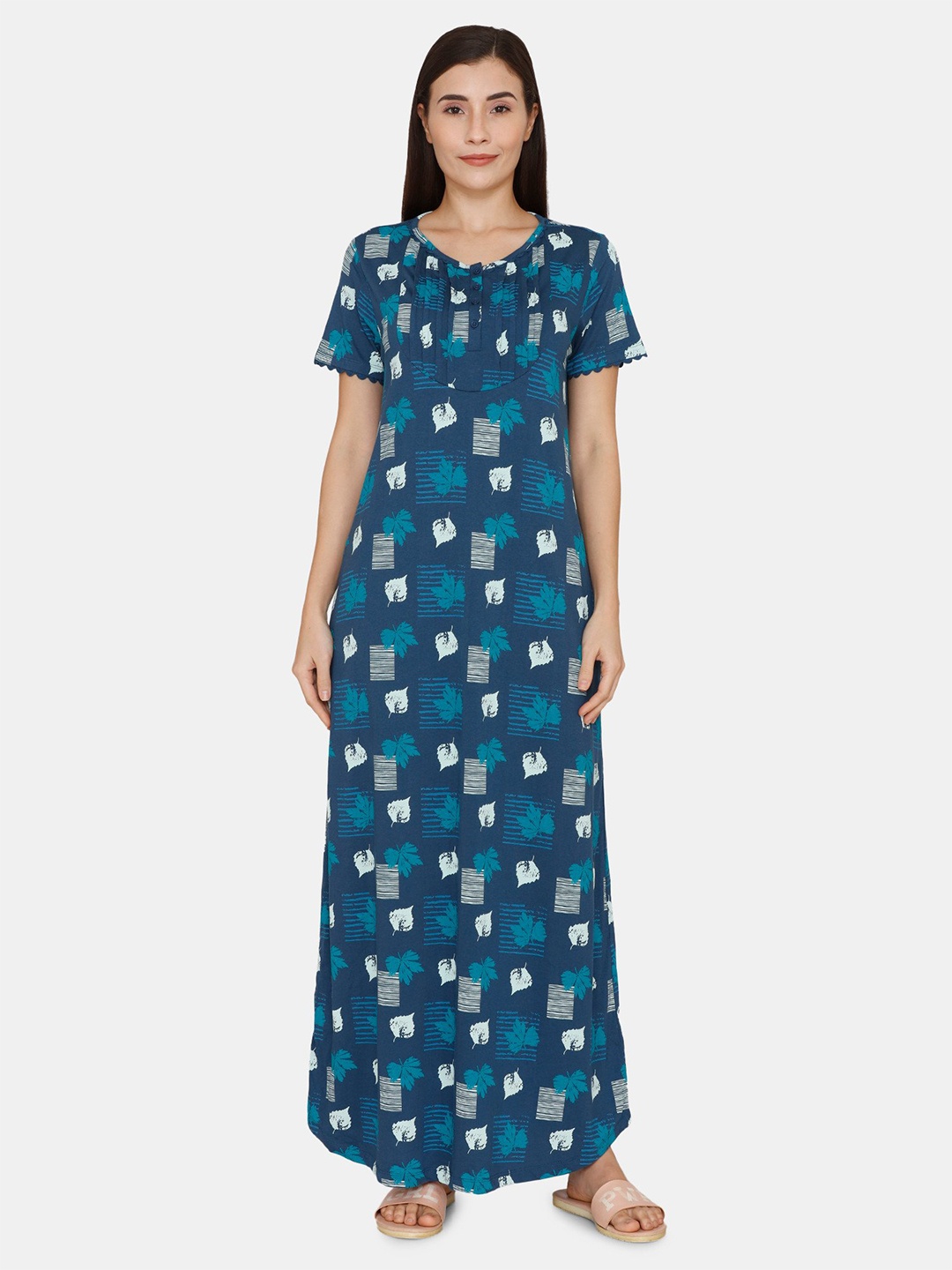 

Zivame Blue Printed Maxi Nightdress