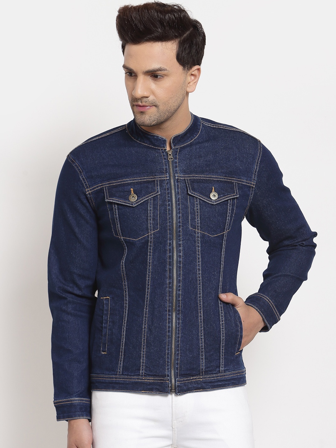 

Style Quotient Men Navy Blue Denim Jacket