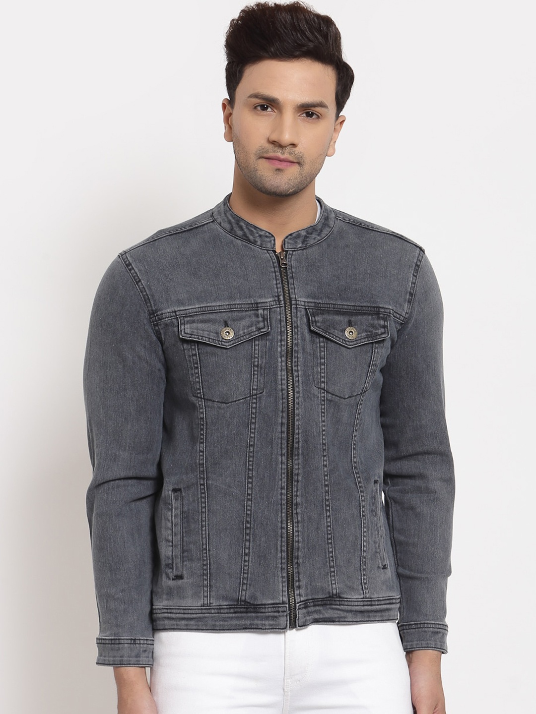 

Style Quotient Men Grey Washed Denim Jacket