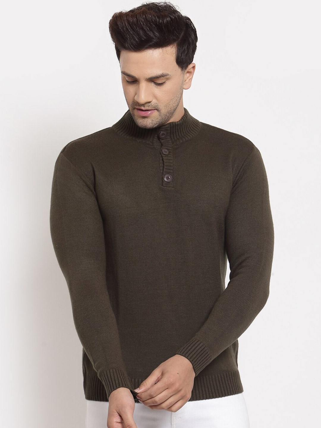 

Style Quotient Men Olive Green Acrylic Pullover