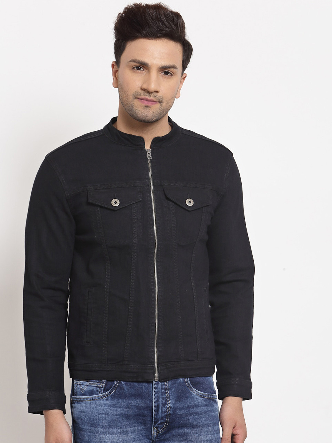 

Style Quotient Men Black Solid Cotton Denim Jacket