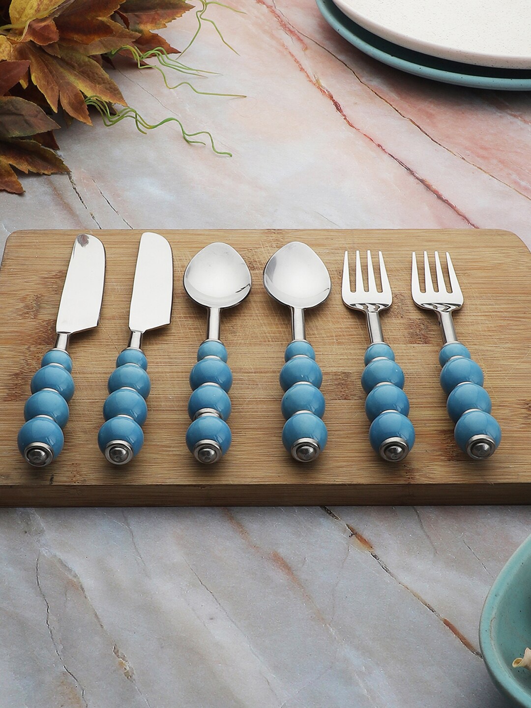 

VarEesha Set Of 6 Blue Beads Stainless Steel Cutlery Sets