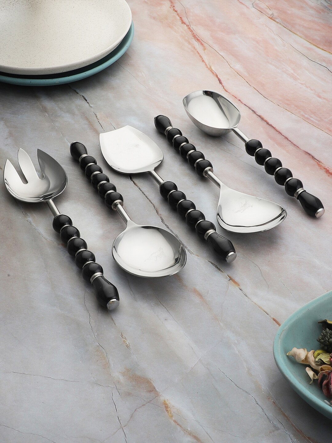 

VarEesha Set Of 5 Black & Silver-Toned Stainless Steel Serving Spoons Set