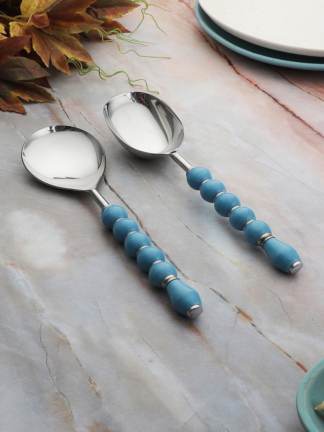 

VarEesha Regal Sky Blue 2 Pcs Beads Stainless Steel Salad Serving Spoons