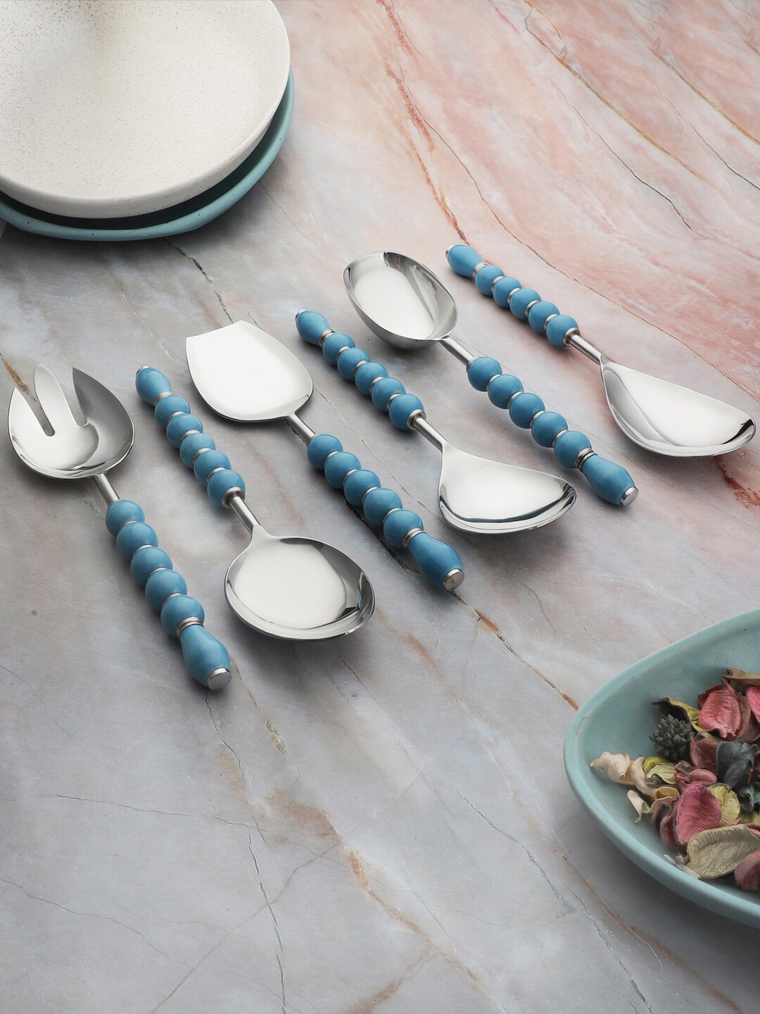 

VarEesha Set Of 6 Blue Beads Stainless Steel Serving Spoons