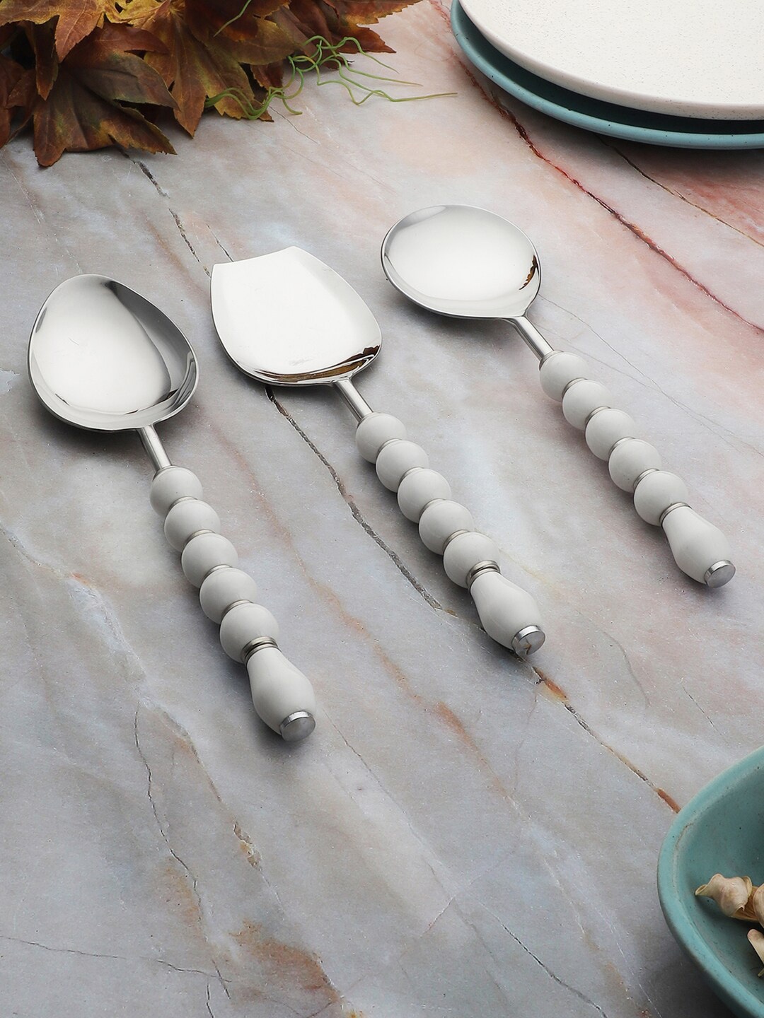 

VarEesha Regal White 3 Pcs Beads Stainless Steel Serving Spoons