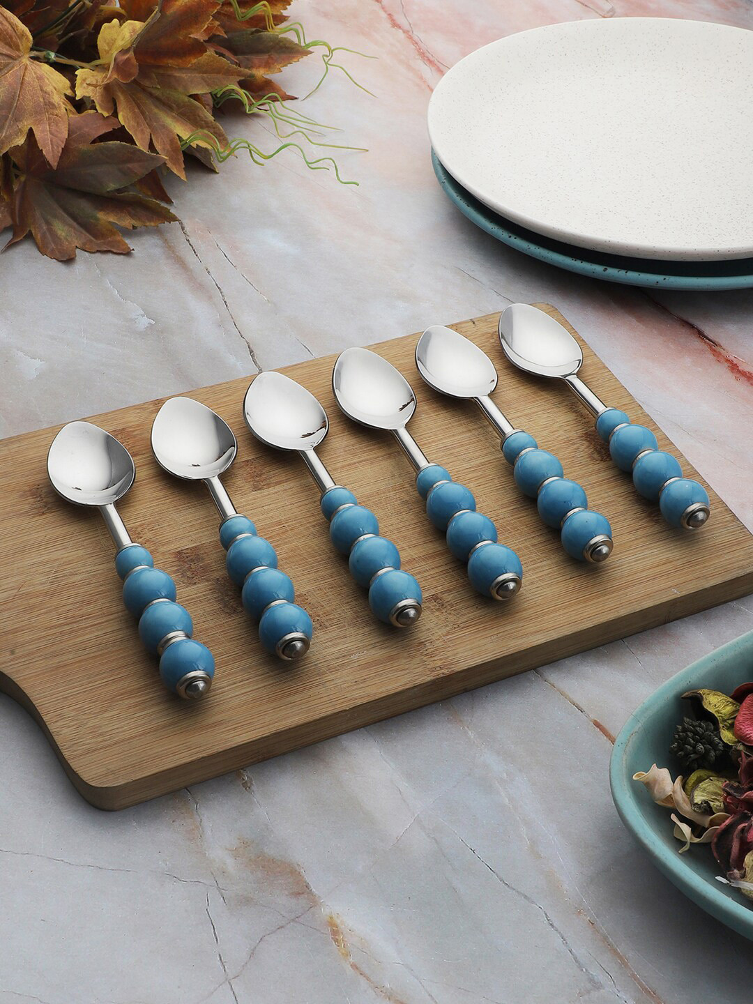 

VarEesha Set of 6 Blue Beads Stainless Steel Spoons