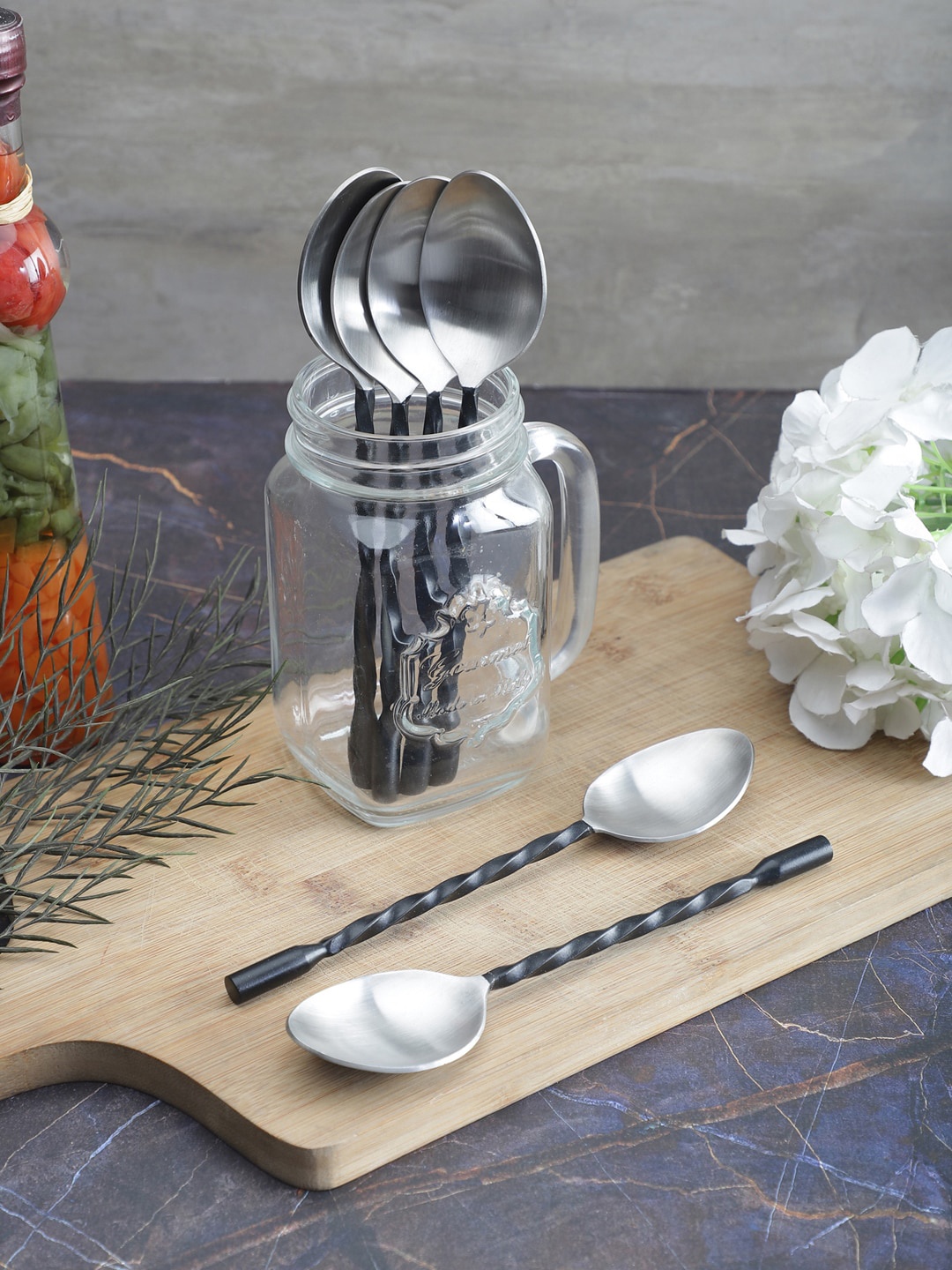 

VarEesha Set Of 6 Black Twist Matt Finish Stainless Steel Table Spoons
