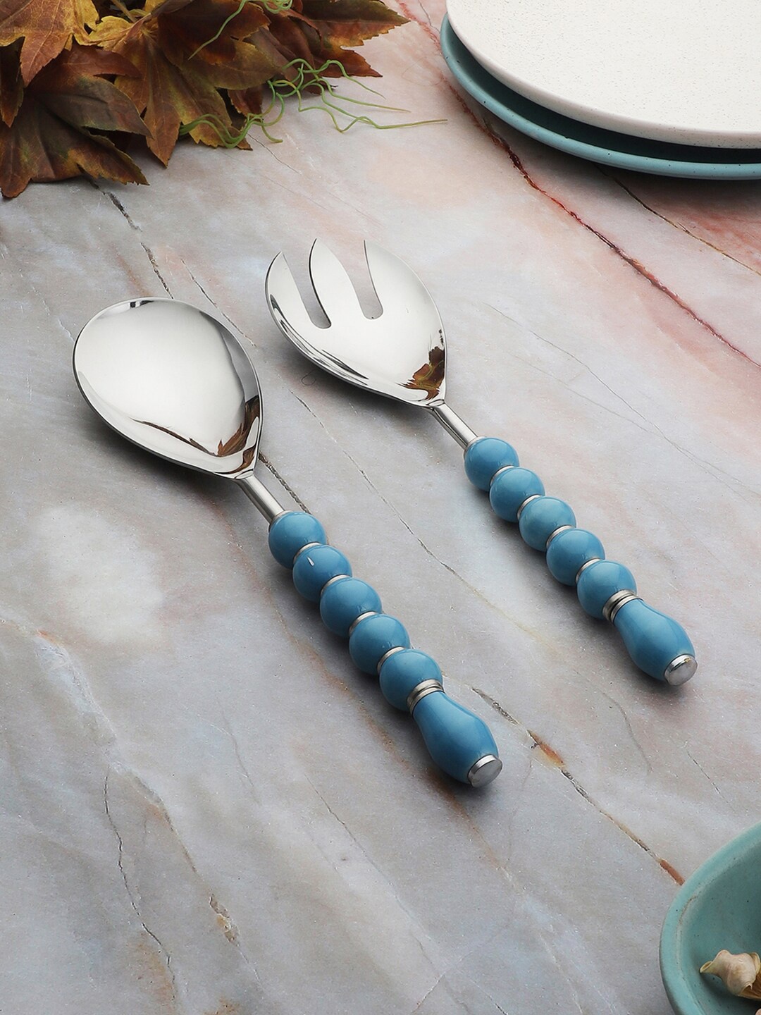 

VarEesha Set of 2 Blue Beads Stainless Steel Serving Spoons