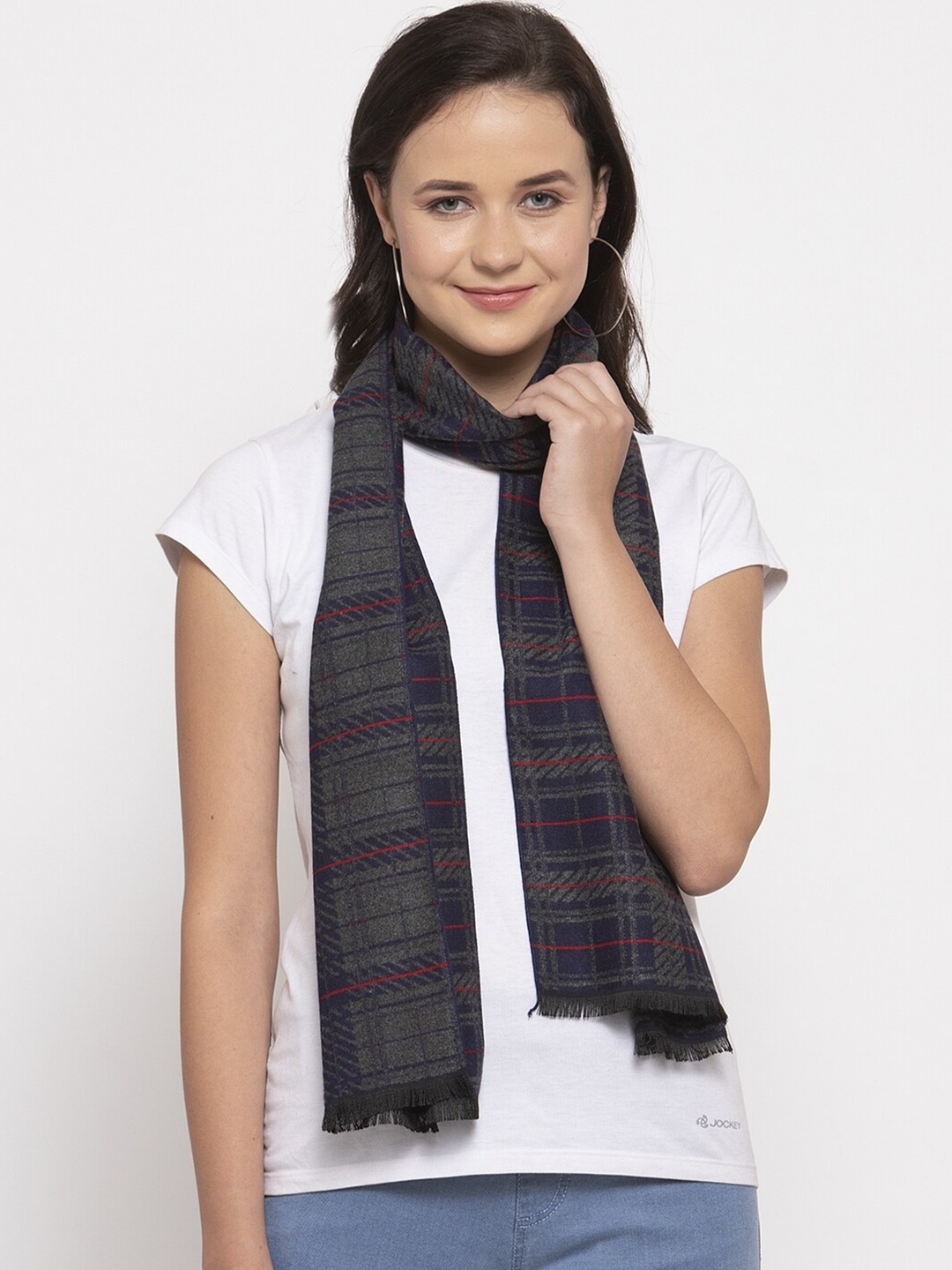 

Calvadoss Women Blue & Grey Checked Stole