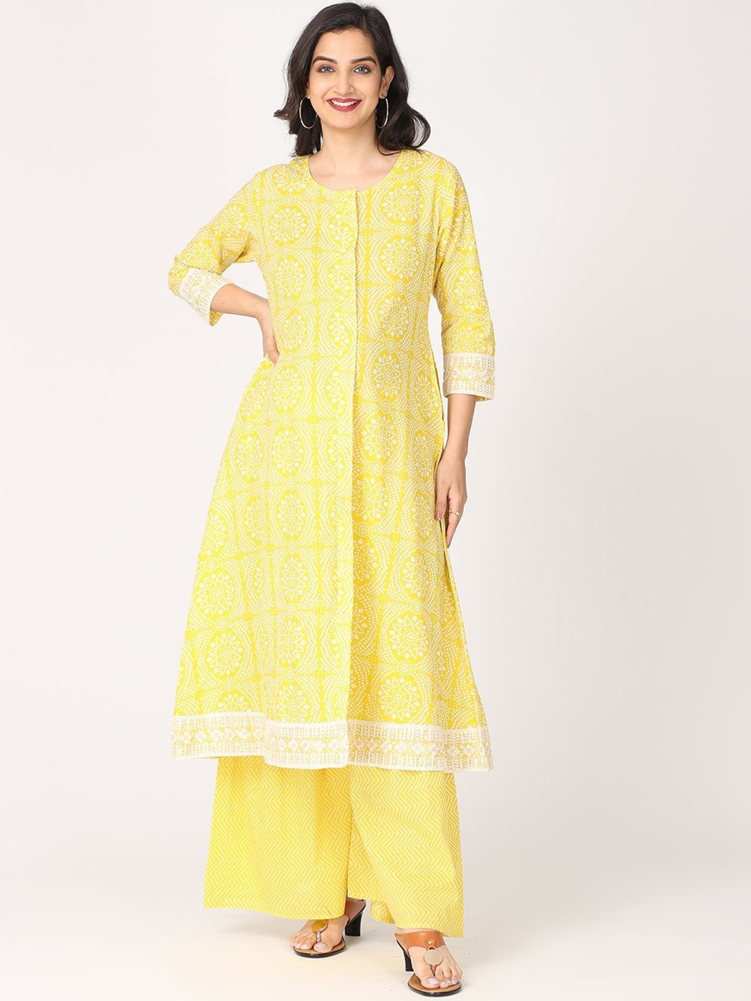 

The Mom Store Women Yellow Maternity and Nursing Pure Cotton Kurta with Palazzos