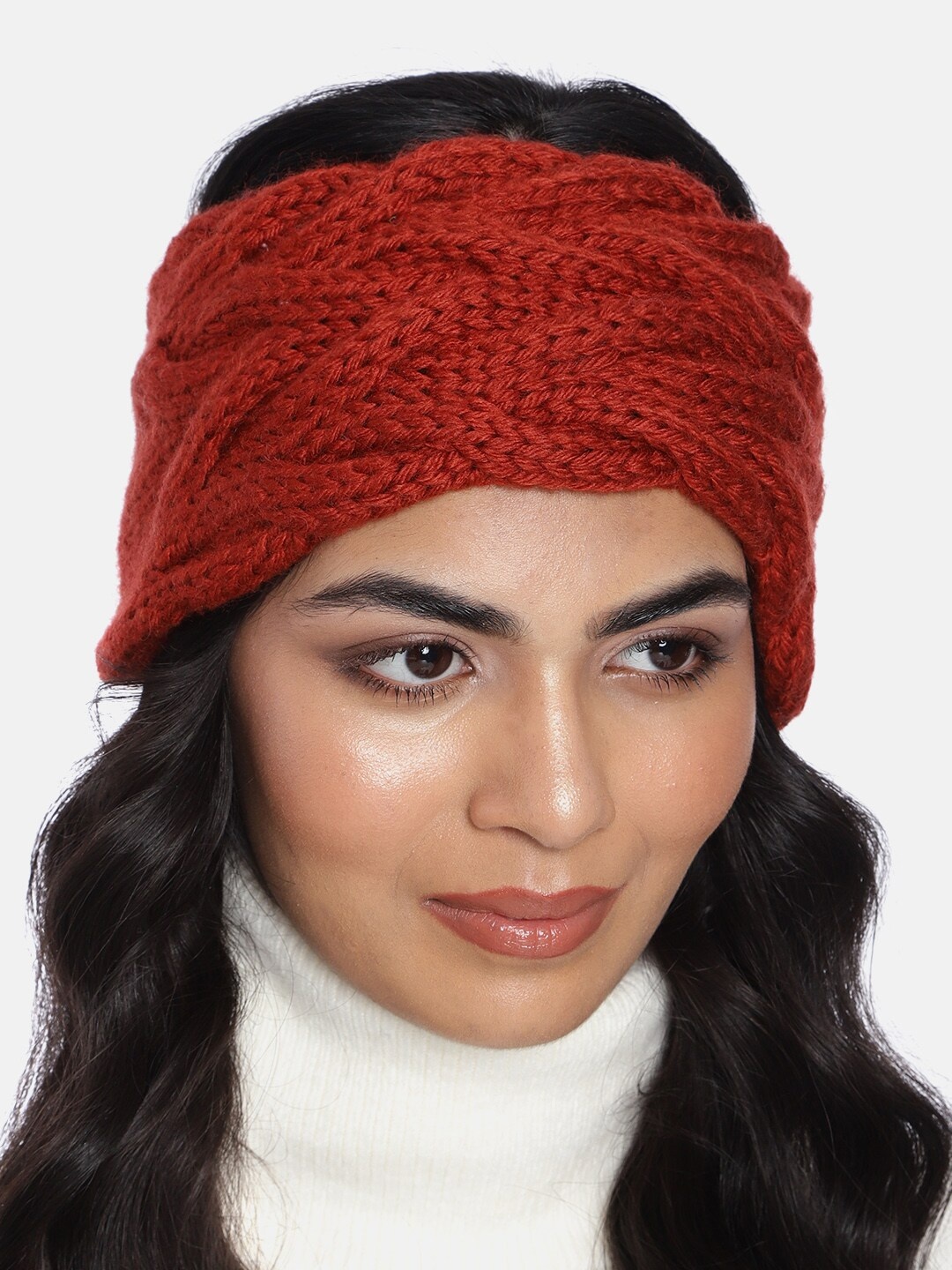 

Magic Needles Women Rust Braided Double Cable Woollen Bandana Headband