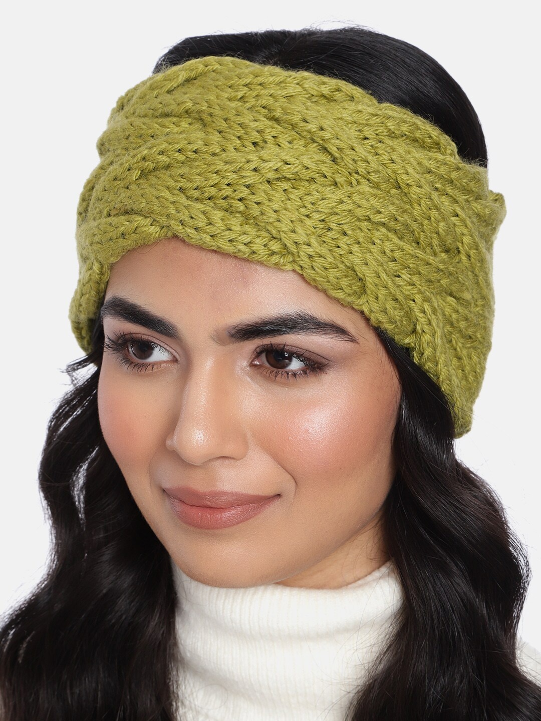 

Magic Needles Women Green Braided Double Cable Woollen Bandana Headband