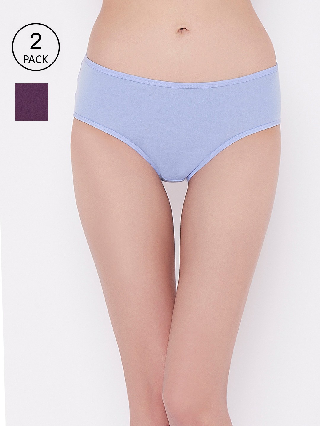 

Clovia Women Pack Of 2 Solid Cotton Hipster Briefs, Blue