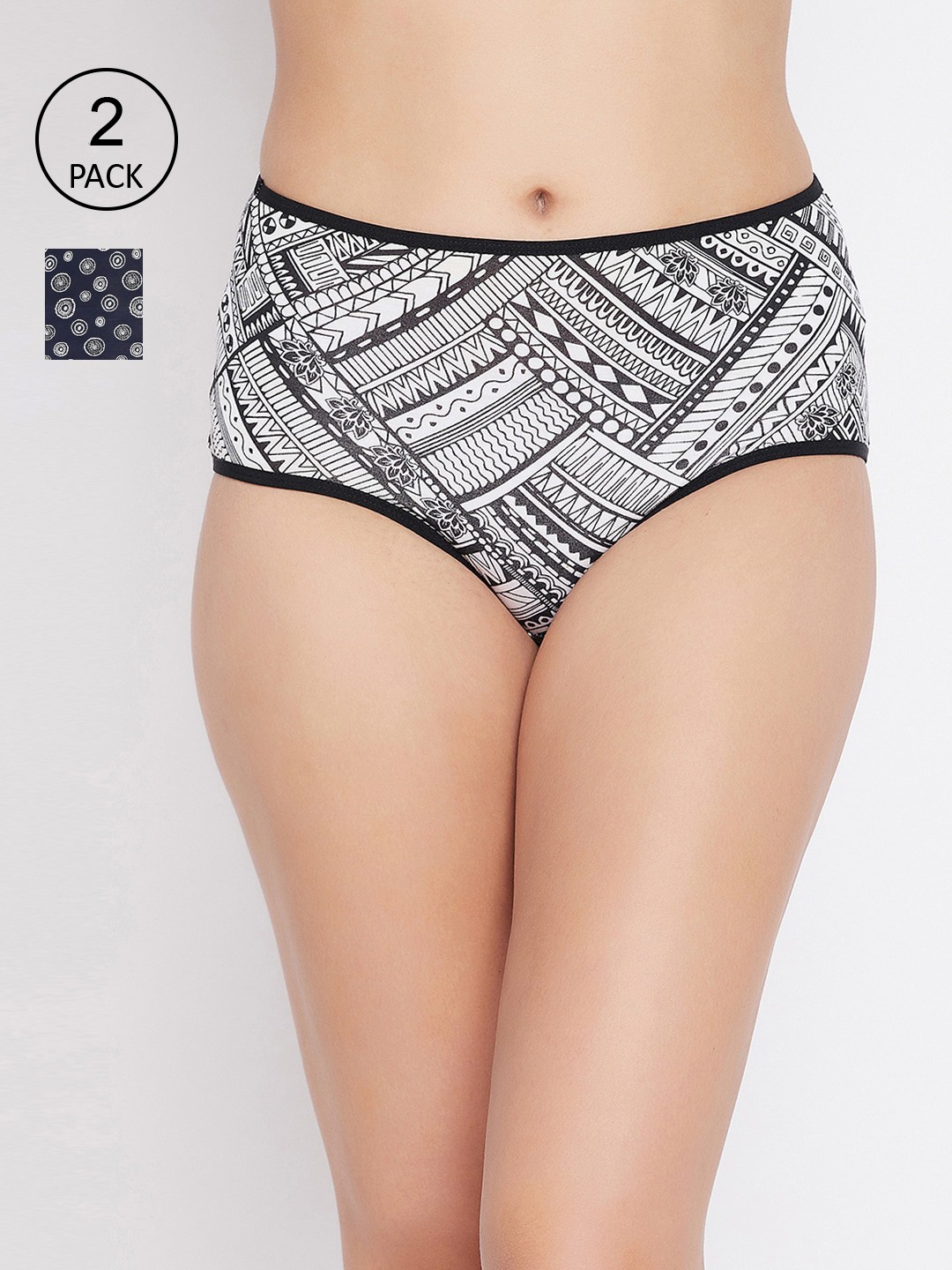 

Clovia Women Pack Of 2 Printed Cotton High Waist Hipster Briefs, Black