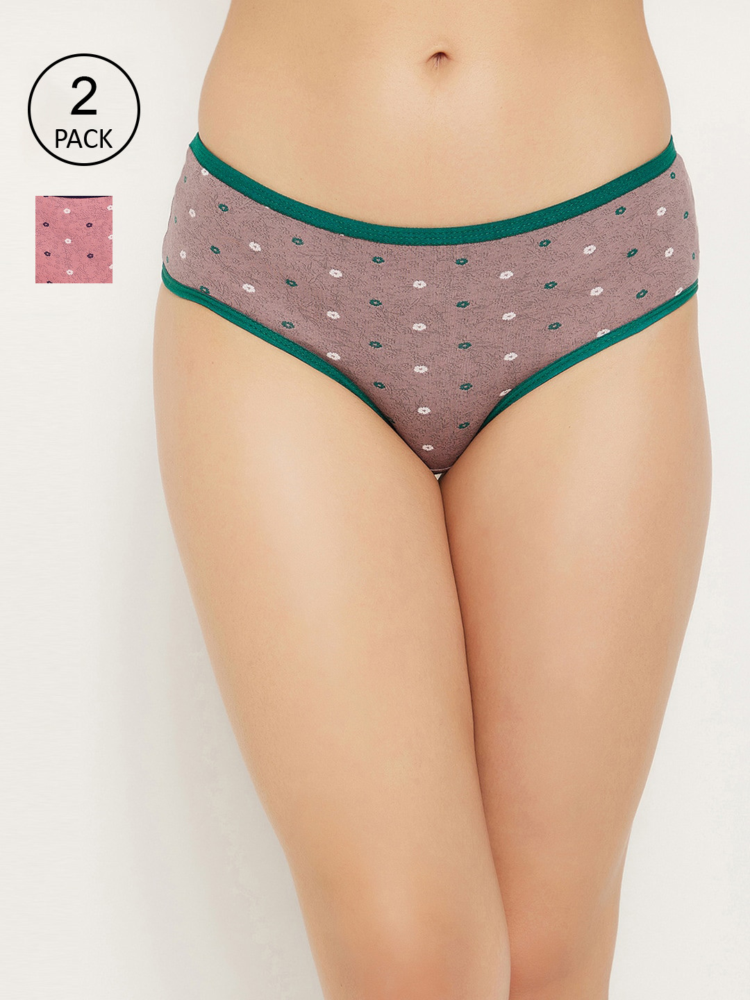 

Clovia Women Pack Of 2 Printed Hipster Briefs -COMPN1200S, Pink
