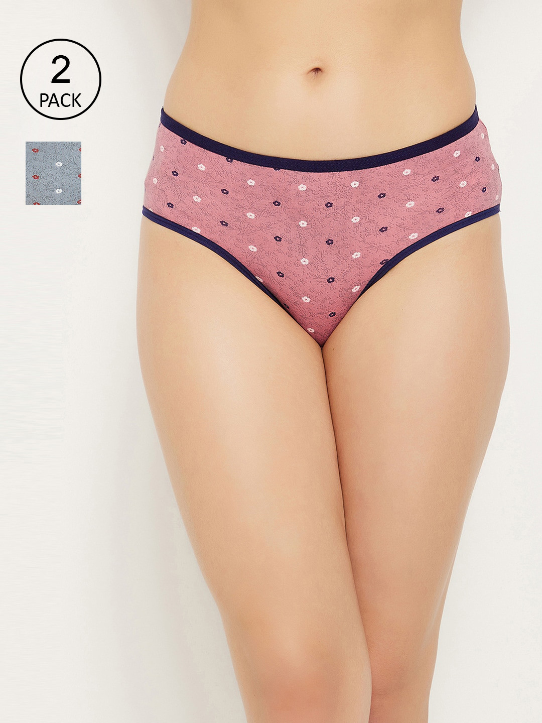 

Clovia Pack of 2 Pink & Grey Printed Hipster Briefs COMPN1219S
