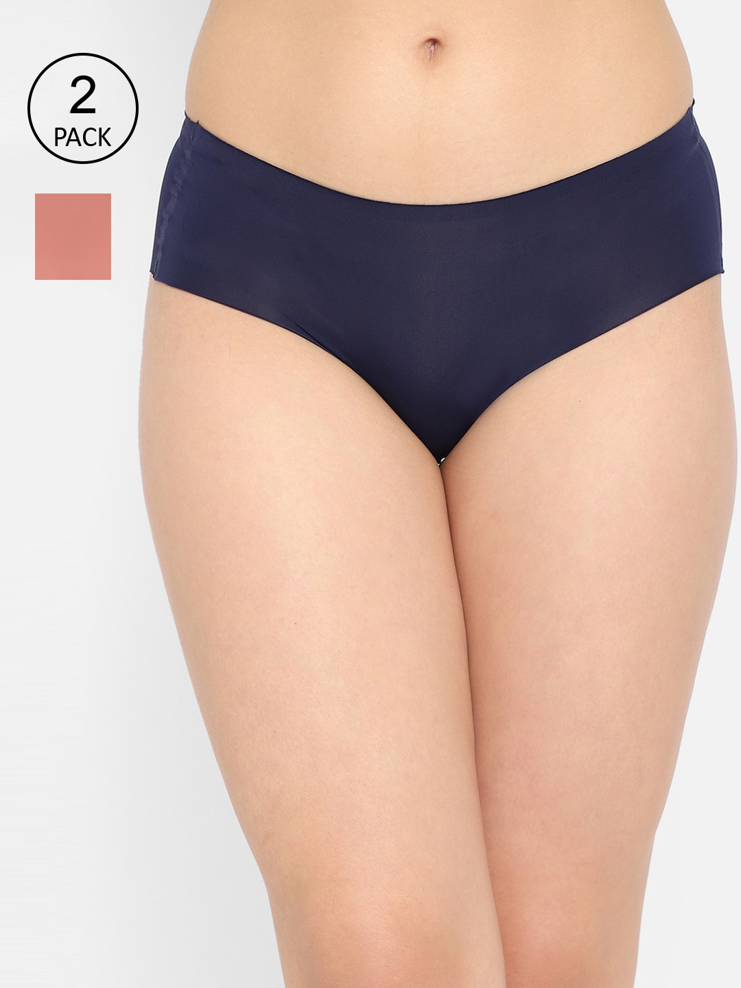 

Clovia Women Pack Of 2 Solid Seamless Hipster Briefs, Navy blue