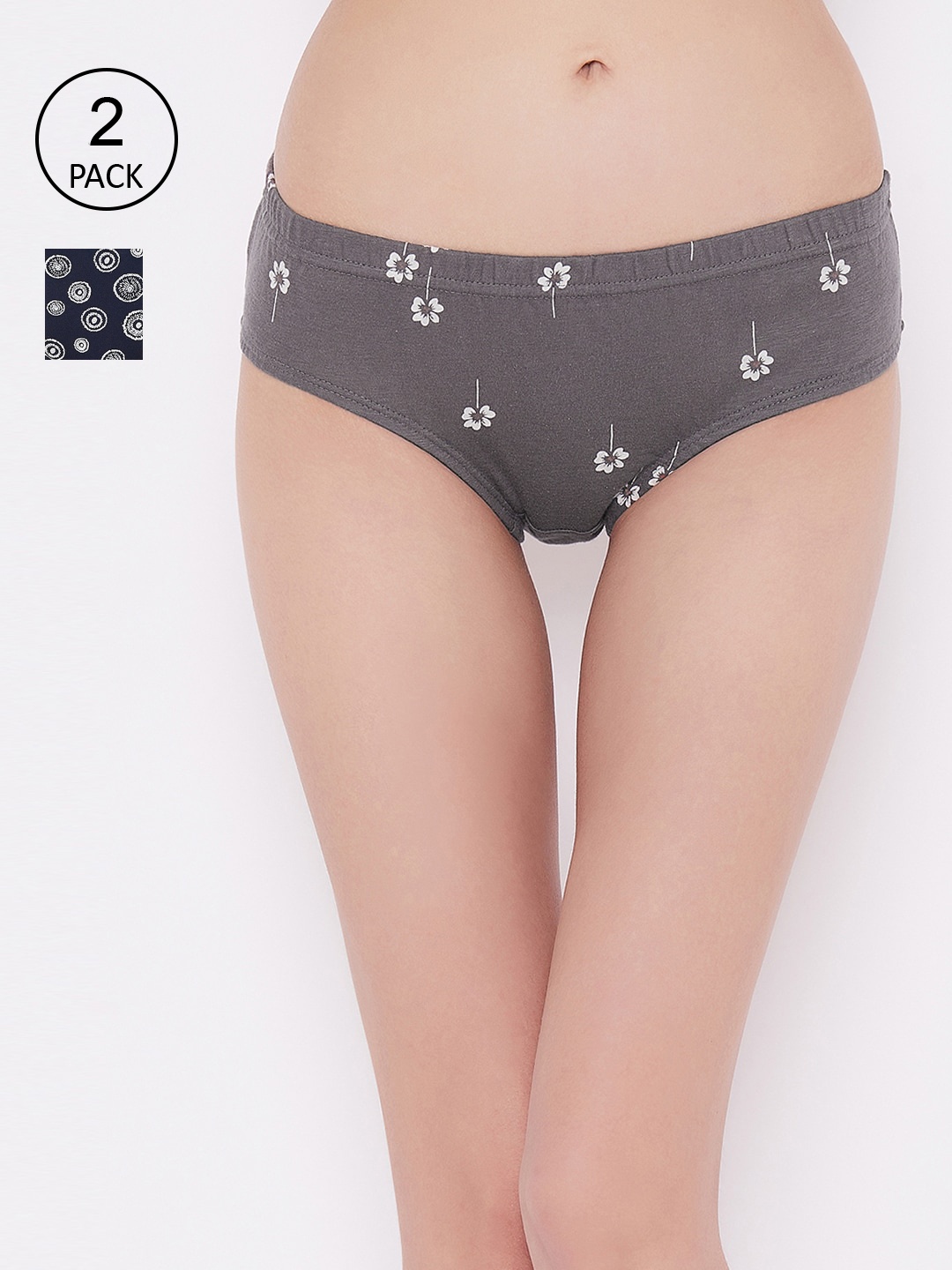 

Clovia Women Pack Of 2 White & Grey Printed Hipster Briefs
