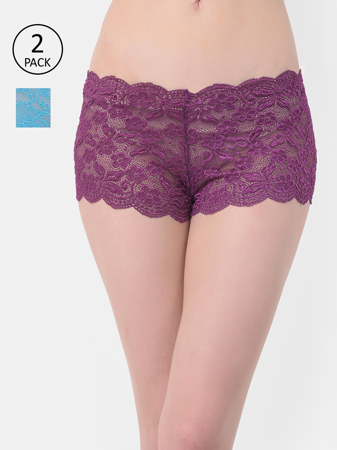 

Clovia Women Pack Of 2 Blue & Purple Self Design Boy Shorts