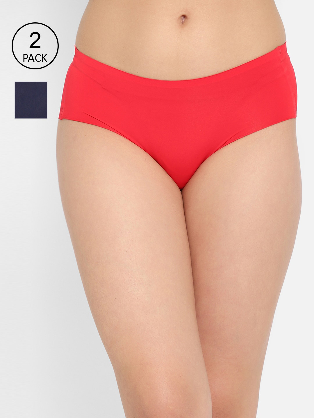 

Clovia Women Pack Of 2 Navy Blue & Red Solid Seamless Hipster Briefs