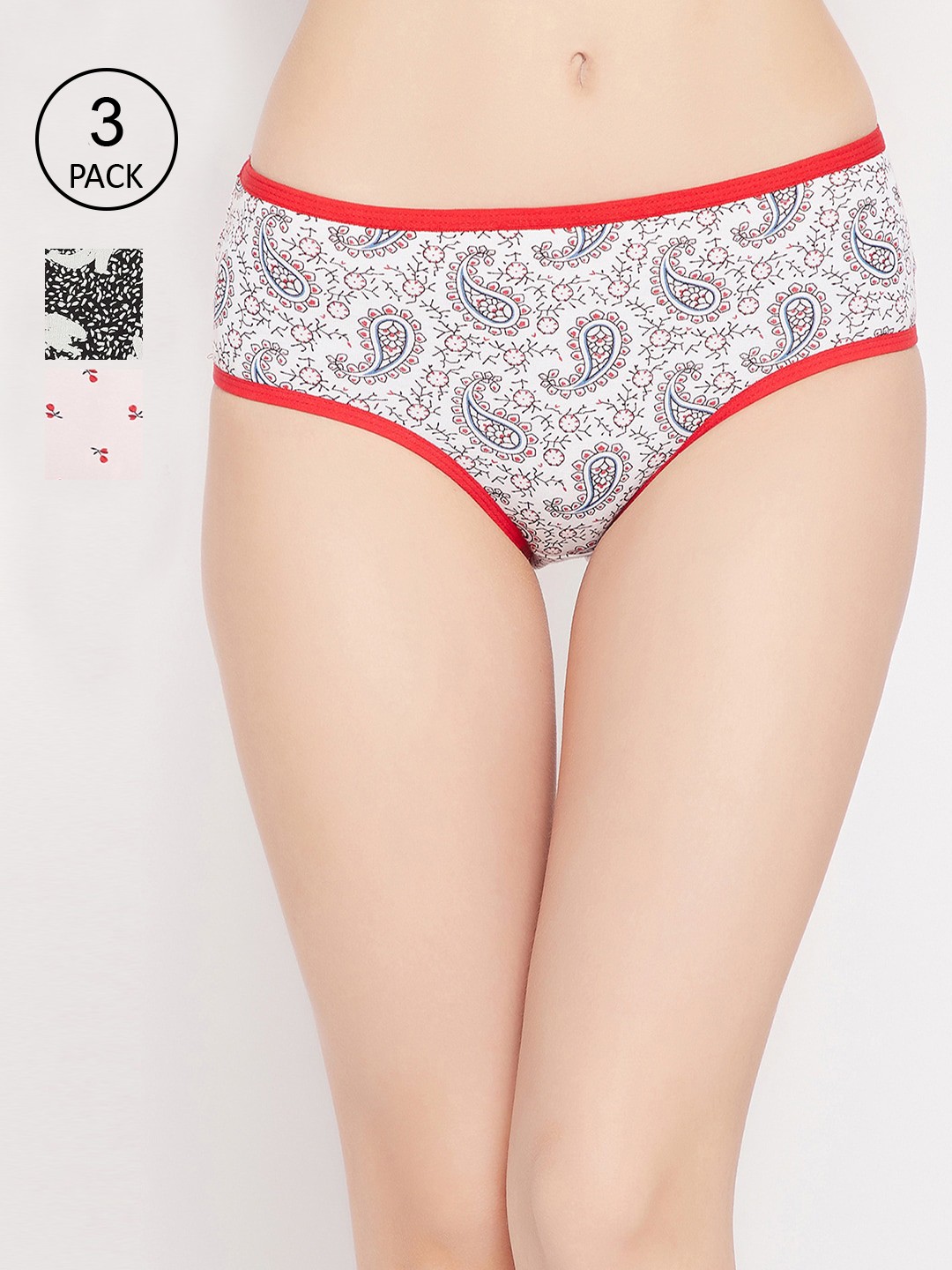 

Clovia Pack of 3 Printed Cotton Mid-Rise Hipster Briefs, White
