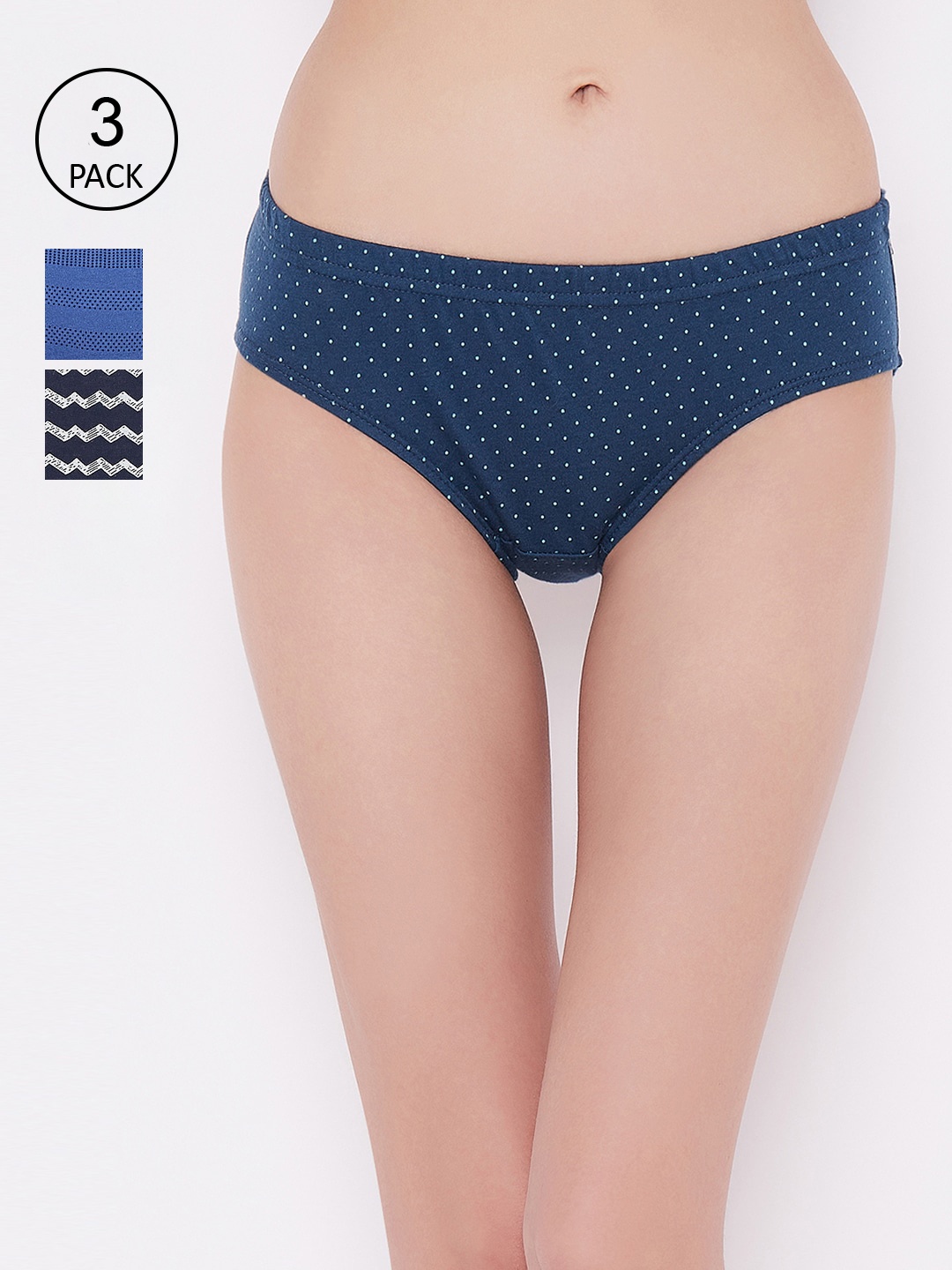 

Clovia Women Pack Of 3 Hipster Mid-Rise Briefs, Blue
