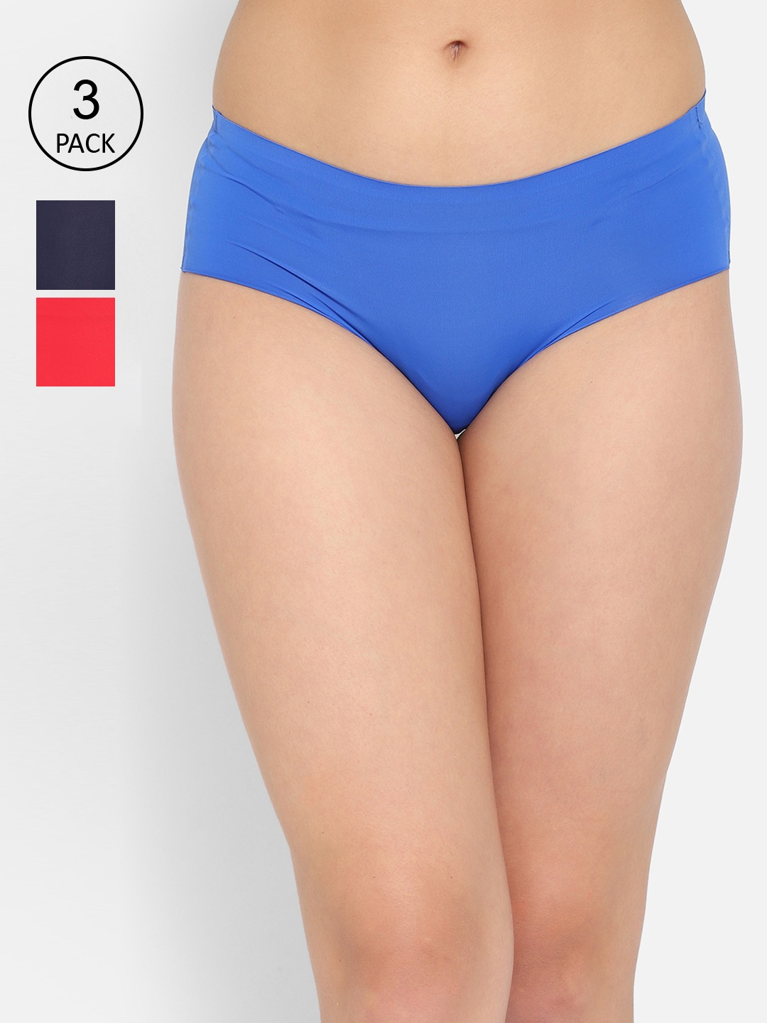 

Clovia Women Pack Of 3 Solid Hipster Briefs COMPN1273S, Blue