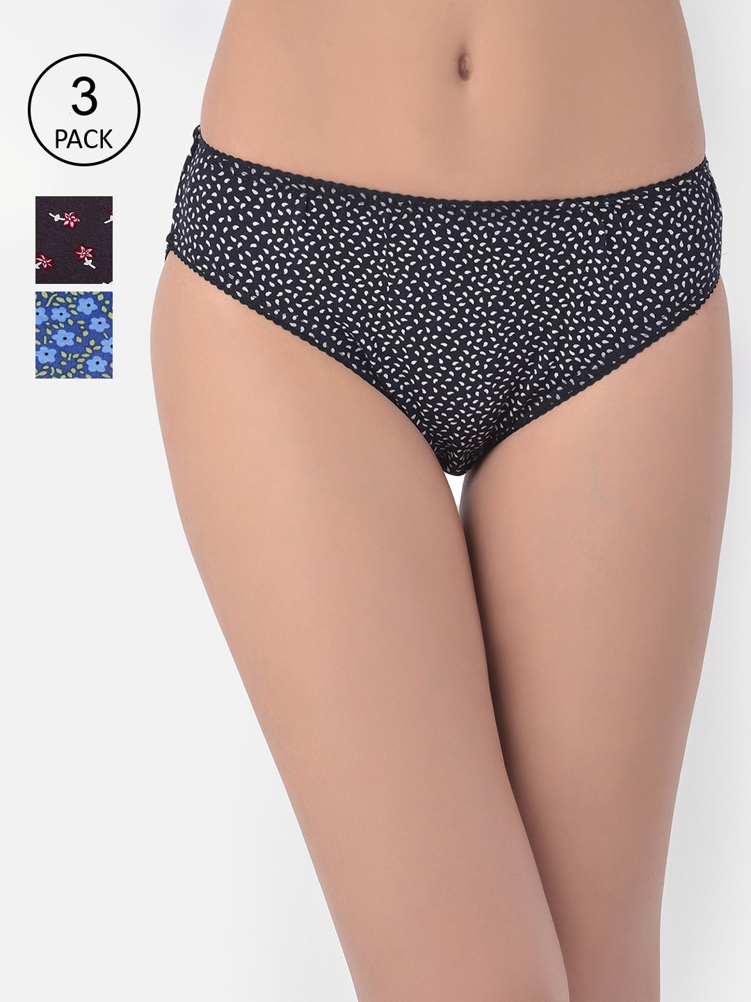 

Clovia Pack of 3 Printed Bikini Briefs, Blue