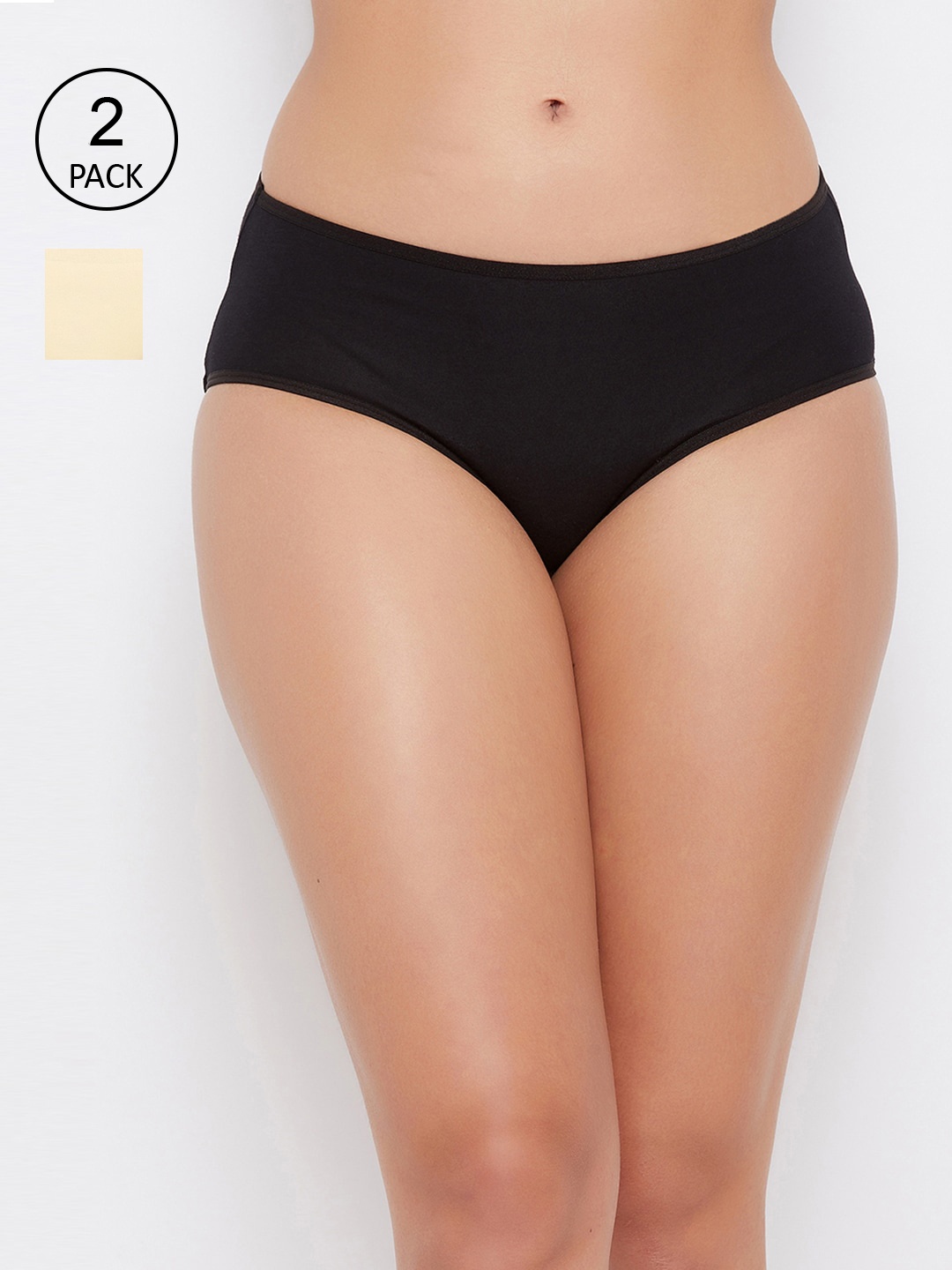 

Clovia Pack of 2 Black & Beige Printed Solid Hipster Briefs COMPN1235S