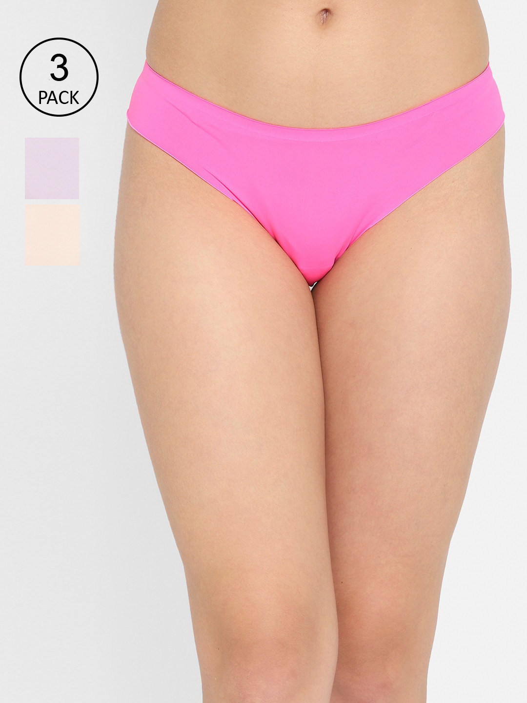 

Clovia Women Pack Of 3 Pink & Beige Solid Bikini Briefs