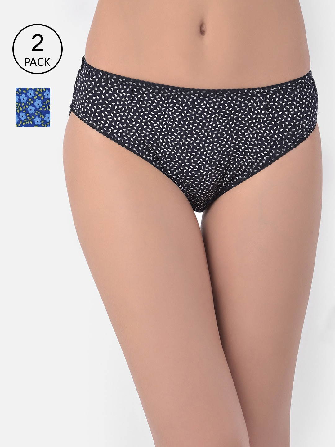 

Clovia Women Pack Of 2 Blue & Black Printed Bikini Briefs