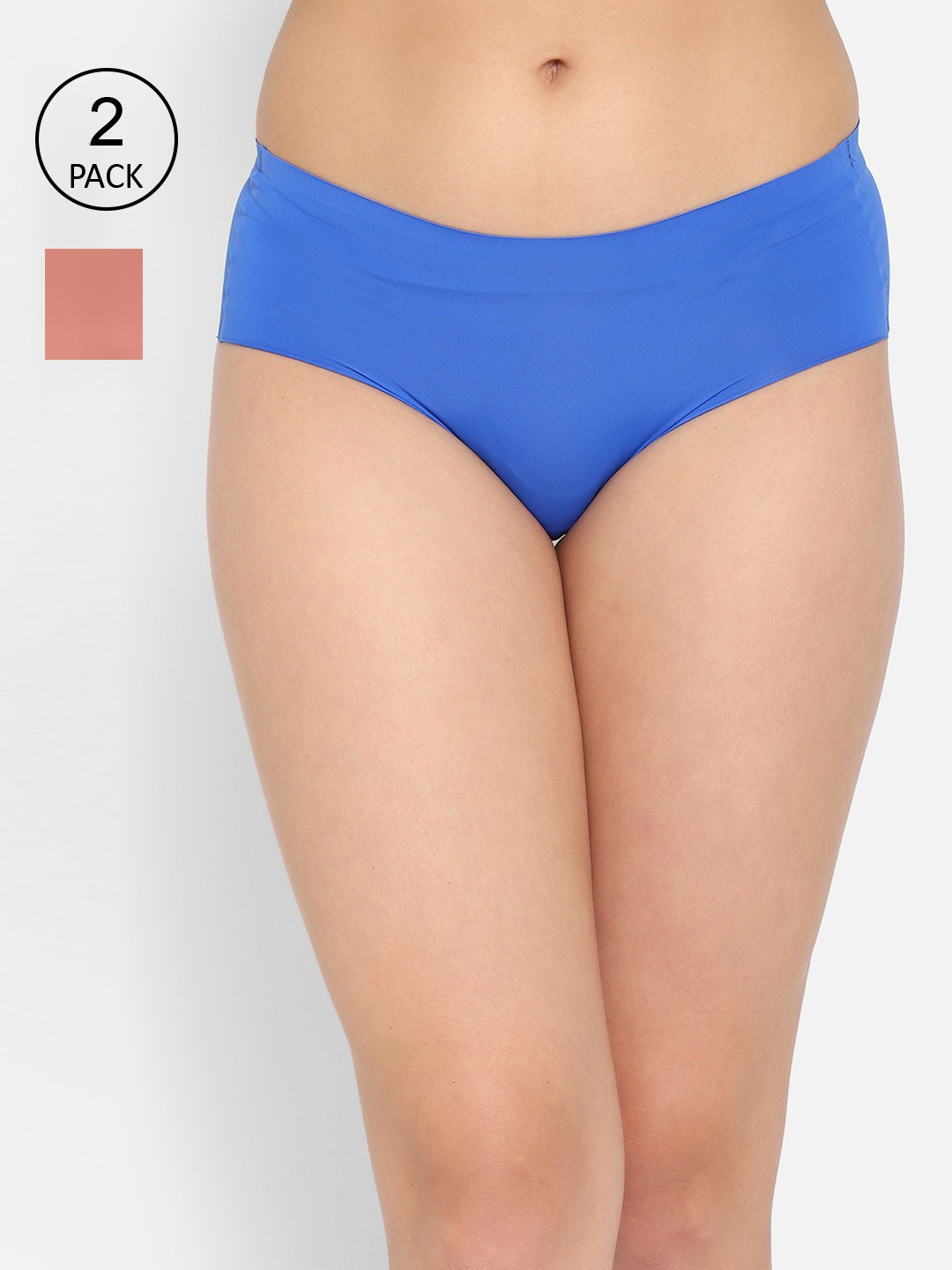 

Clovia Navy Blue & Pink Pack of 2 Cotton Seamless Laser Cut Hipster Briefs